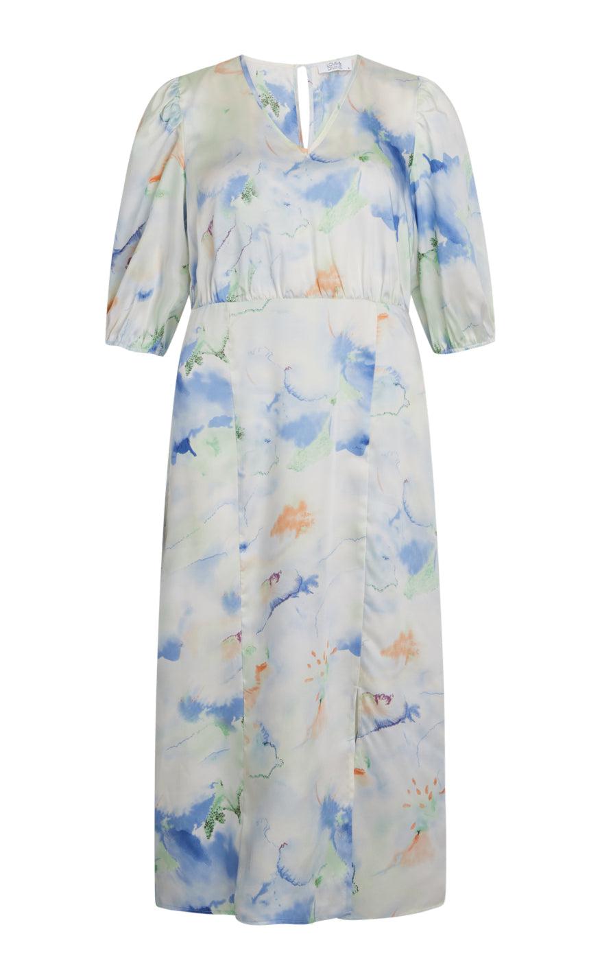 Love & Divine Kjole - Love918 - Golden/Blue Flower