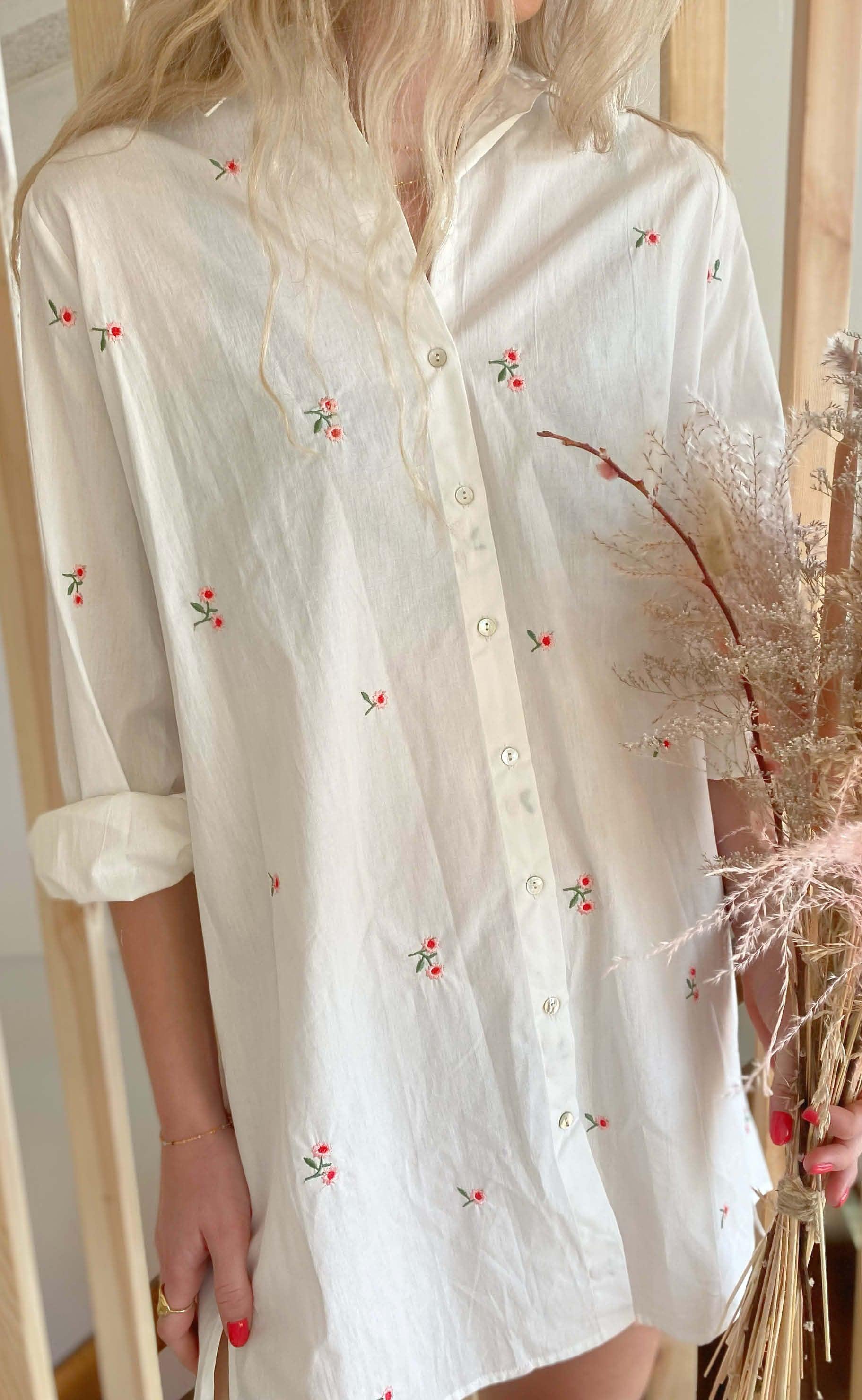Love & Divine Skjorte - Love565-1 - White/ Rose Flower