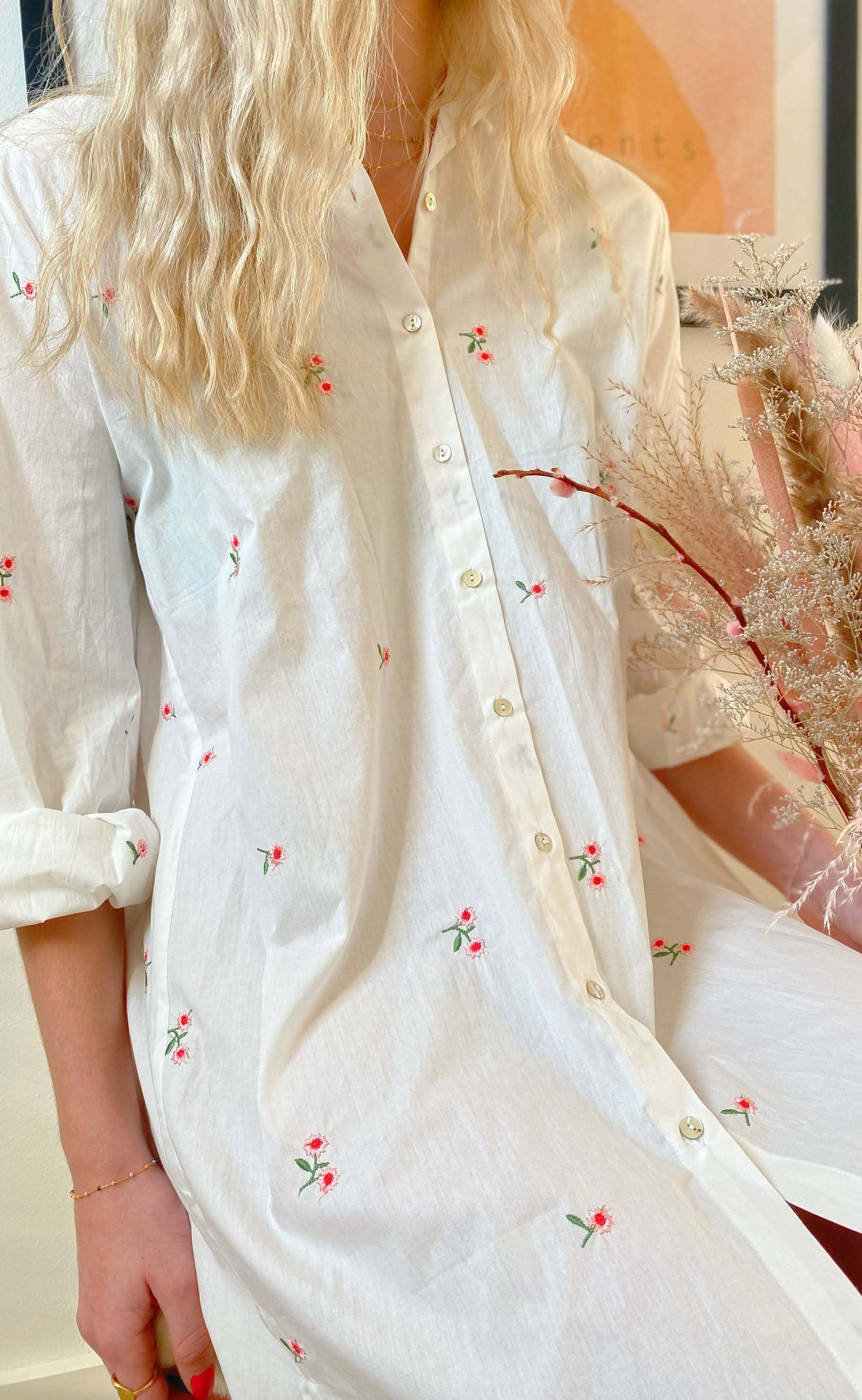 Love & Divine Skjorte - Love565-1 - White/ Rose Flower