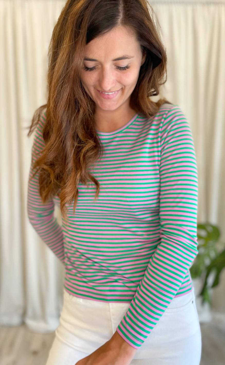 MbyM Bluse - Lilita - Bright Green Pink Stripe