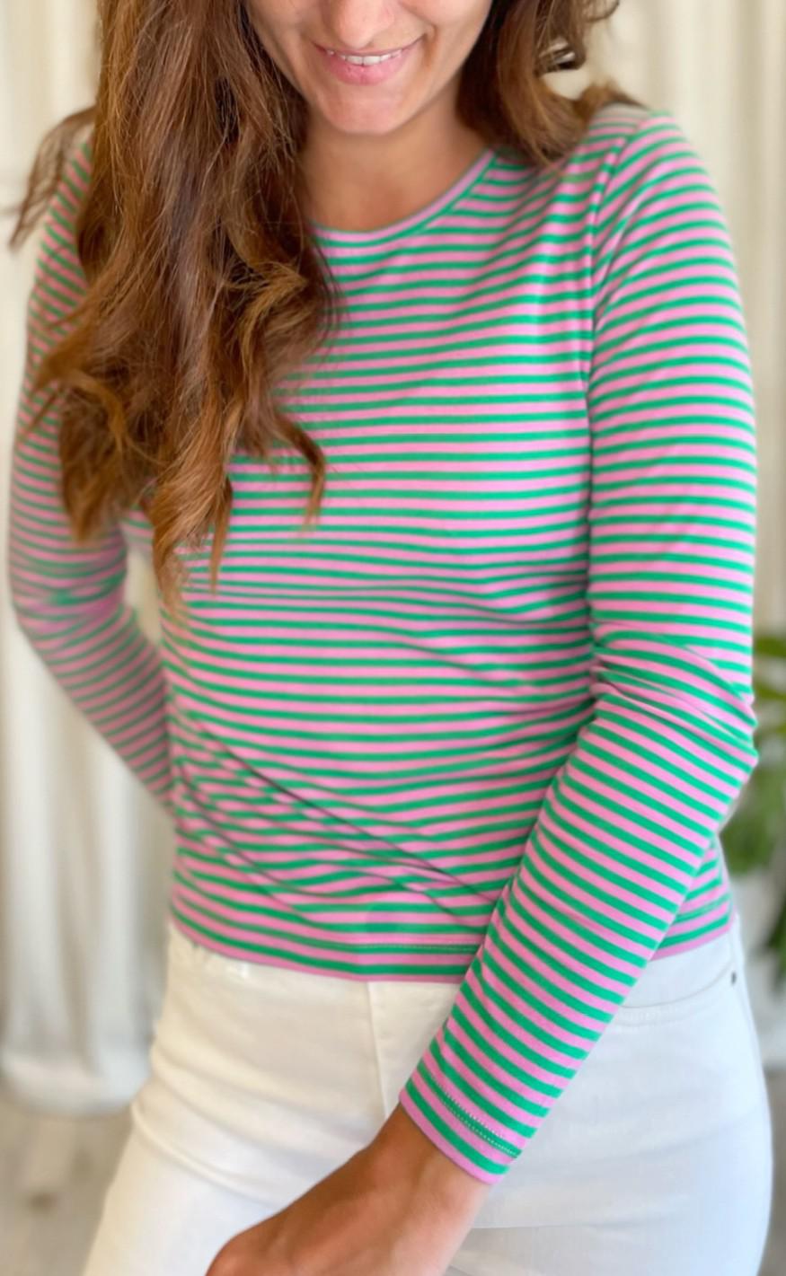 MbyM Bluse - Lilita - Bright Green Pink Stripe