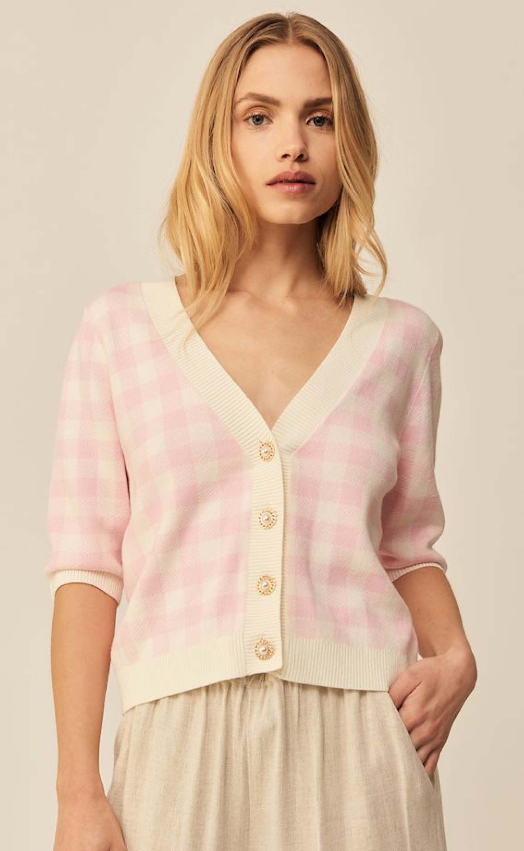 MbyM Cardigan - Cherith - Sugar Pink Check