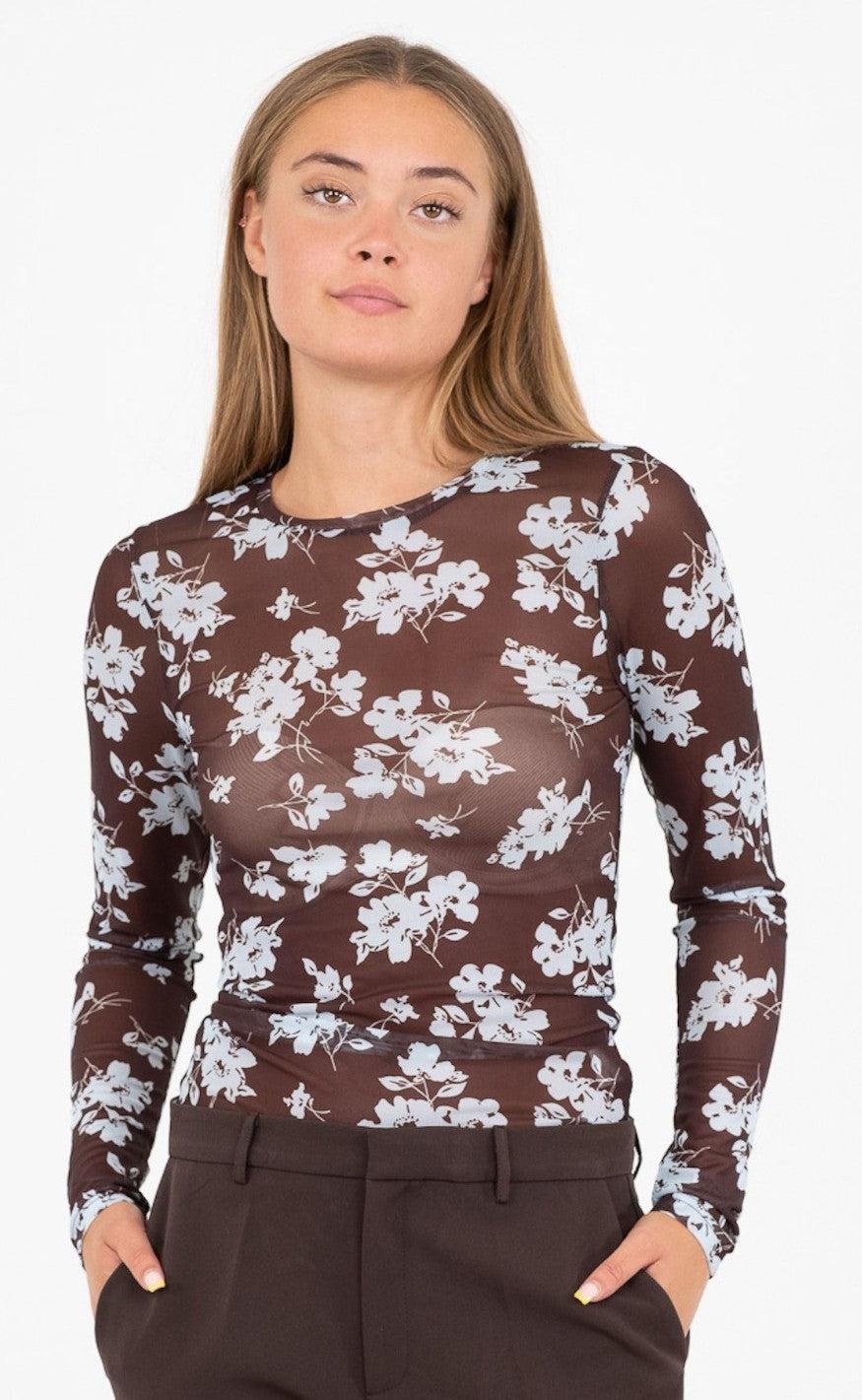 Neo Noir Bluse - Ella Flower - Chocolate Brown