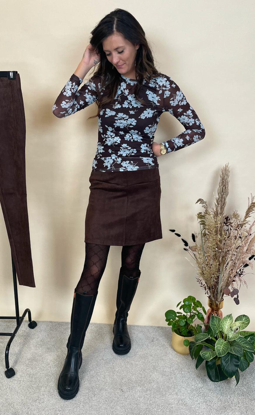 Neo Noir Bluse - Ella Flower - Chocolate Brown