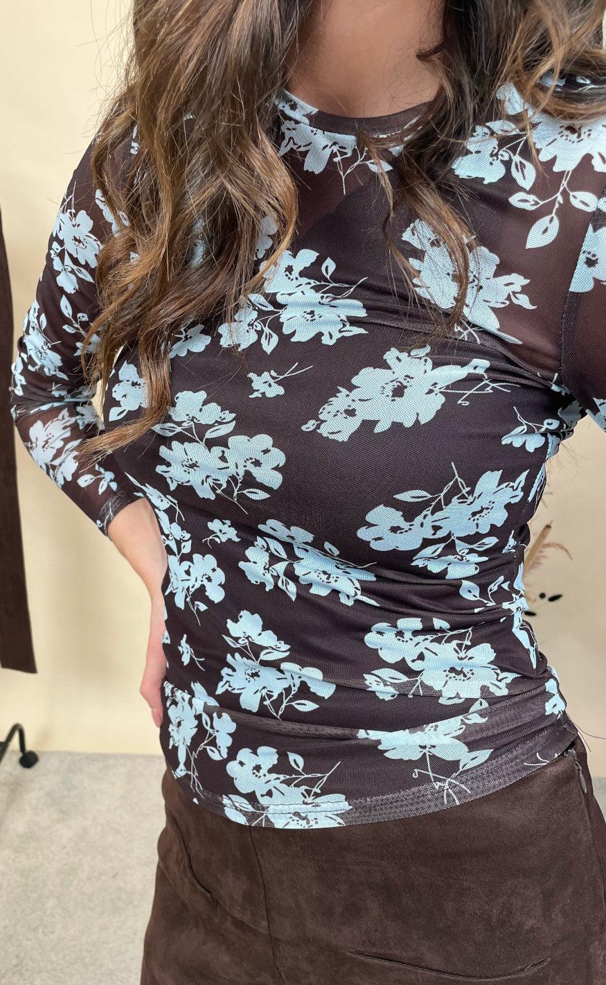 Neo Noir Bluse - Ella Flower - Chocolate Brown