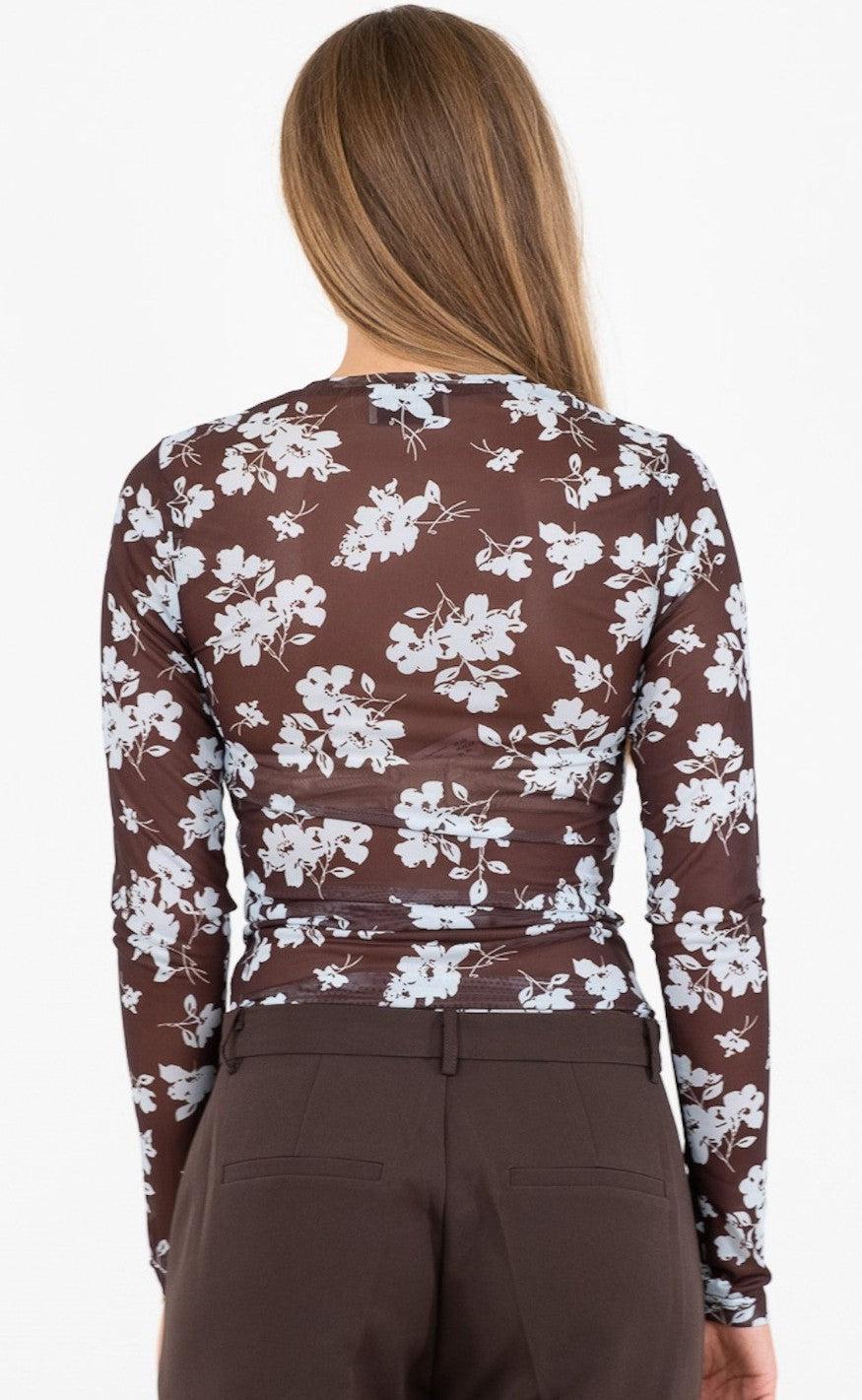Neo Noir Bluse - Ella Flower - Chocolate Brown