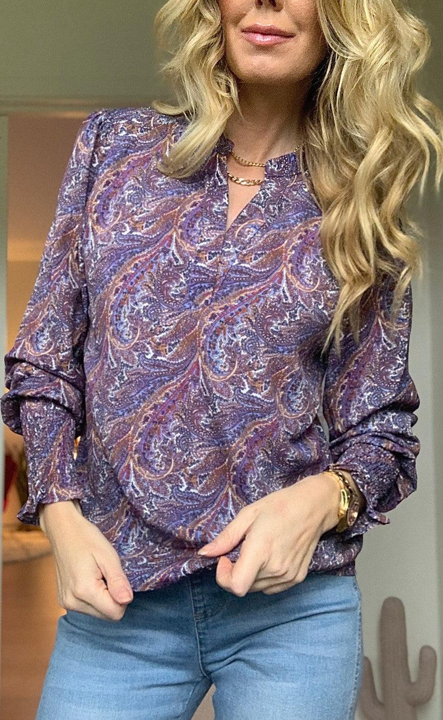 Neo Noir Bluse - Landa Paisley Dream Blouse - Dusty Blue
