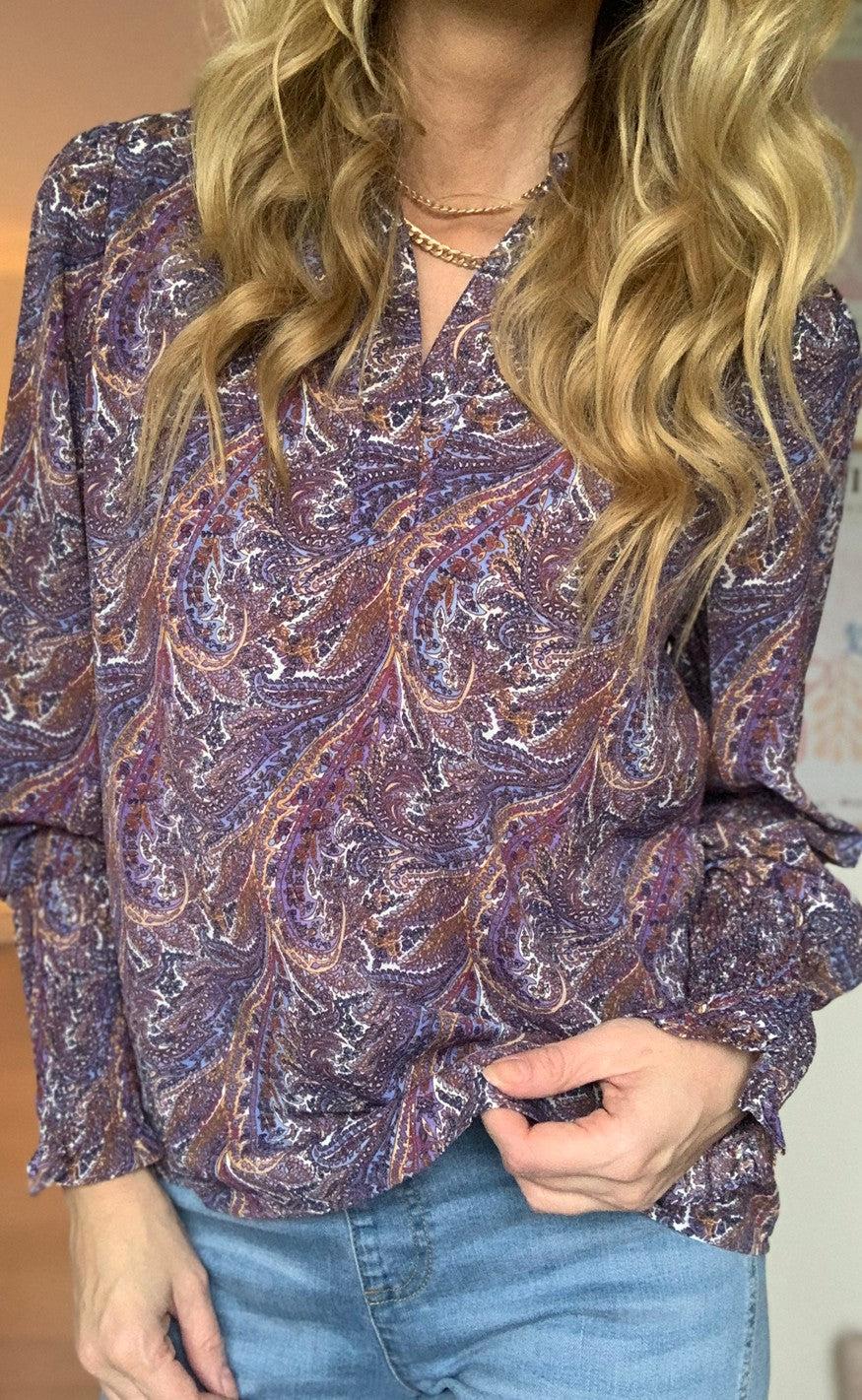Neo Noir Bluse - Landa Paisley Dream Blouse - Dusty Blue