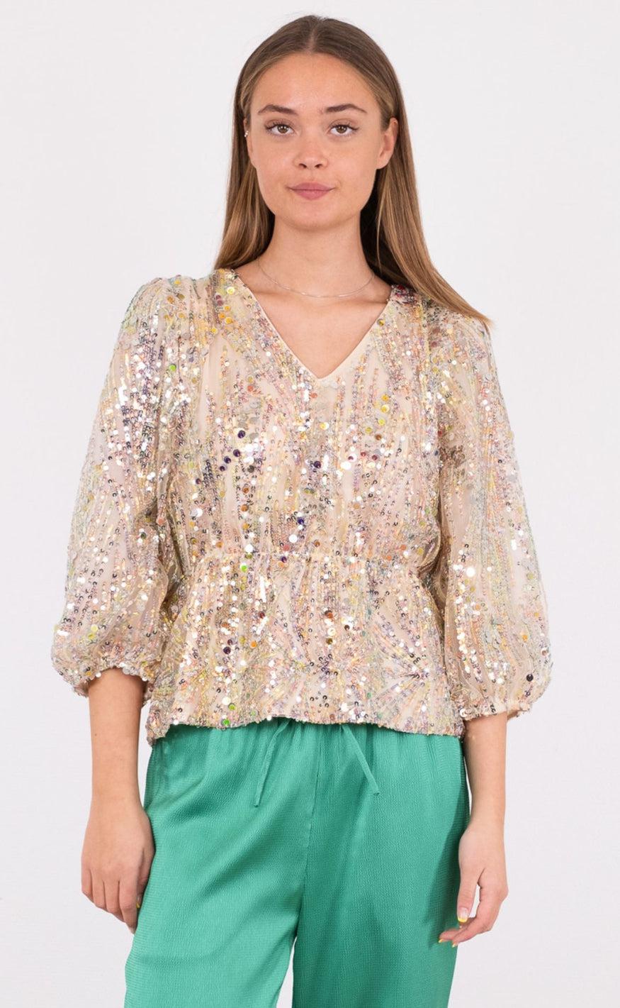 Neo Noir Bluse - Mina Multi Sequins - Champagne