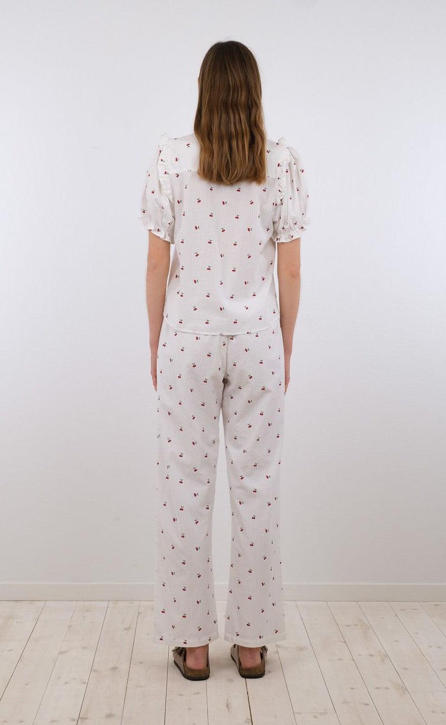 Neo Noir Bluse - Rosalie Cherry Print - White