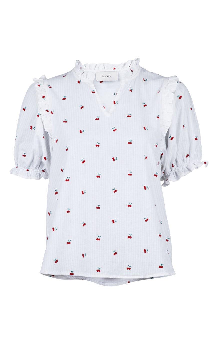 Neo Noir Bluse - Rosalie Cherry Print - White