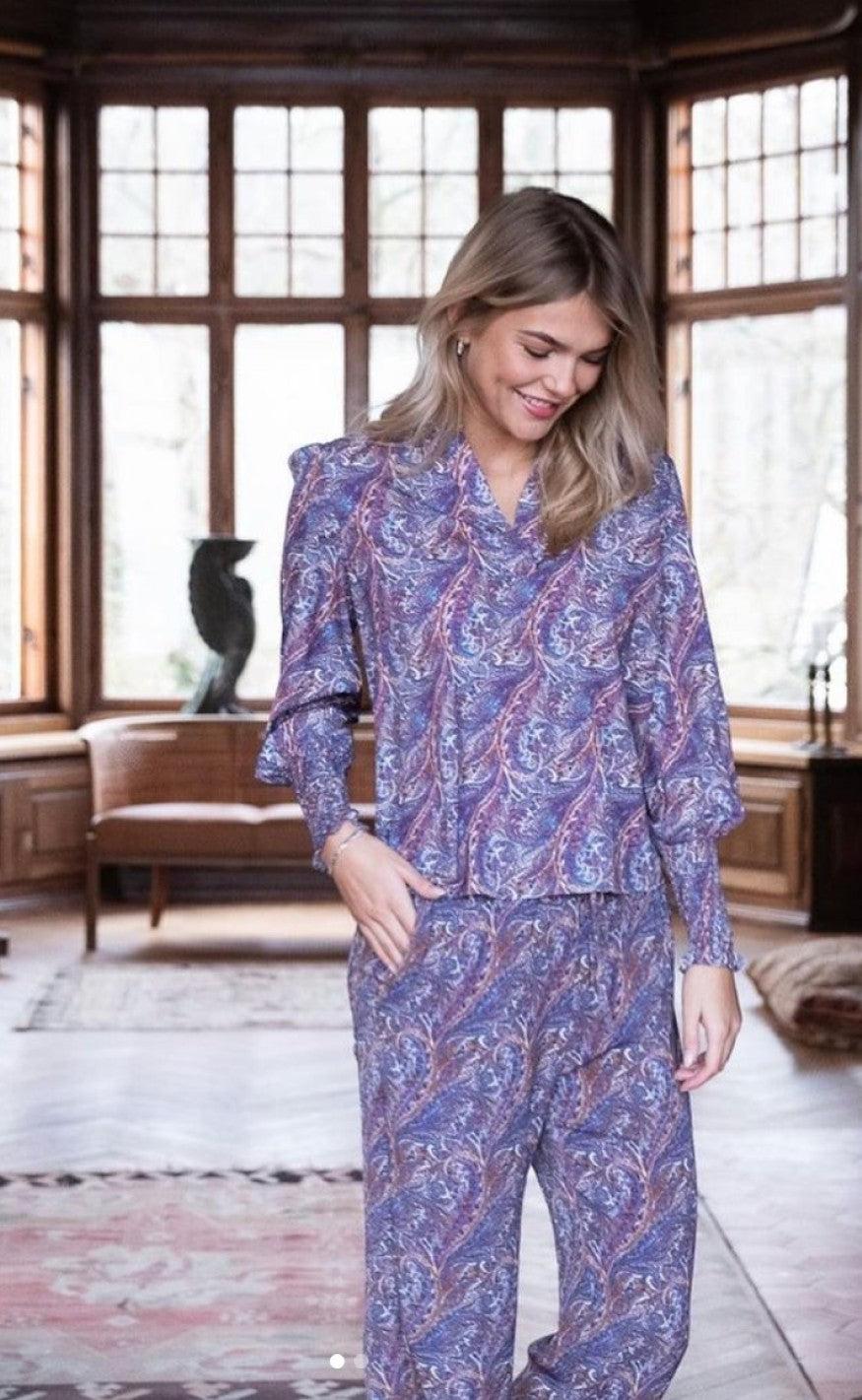 Neo Noir Bukser - Kuli Paisley Dream - Dusty Blue