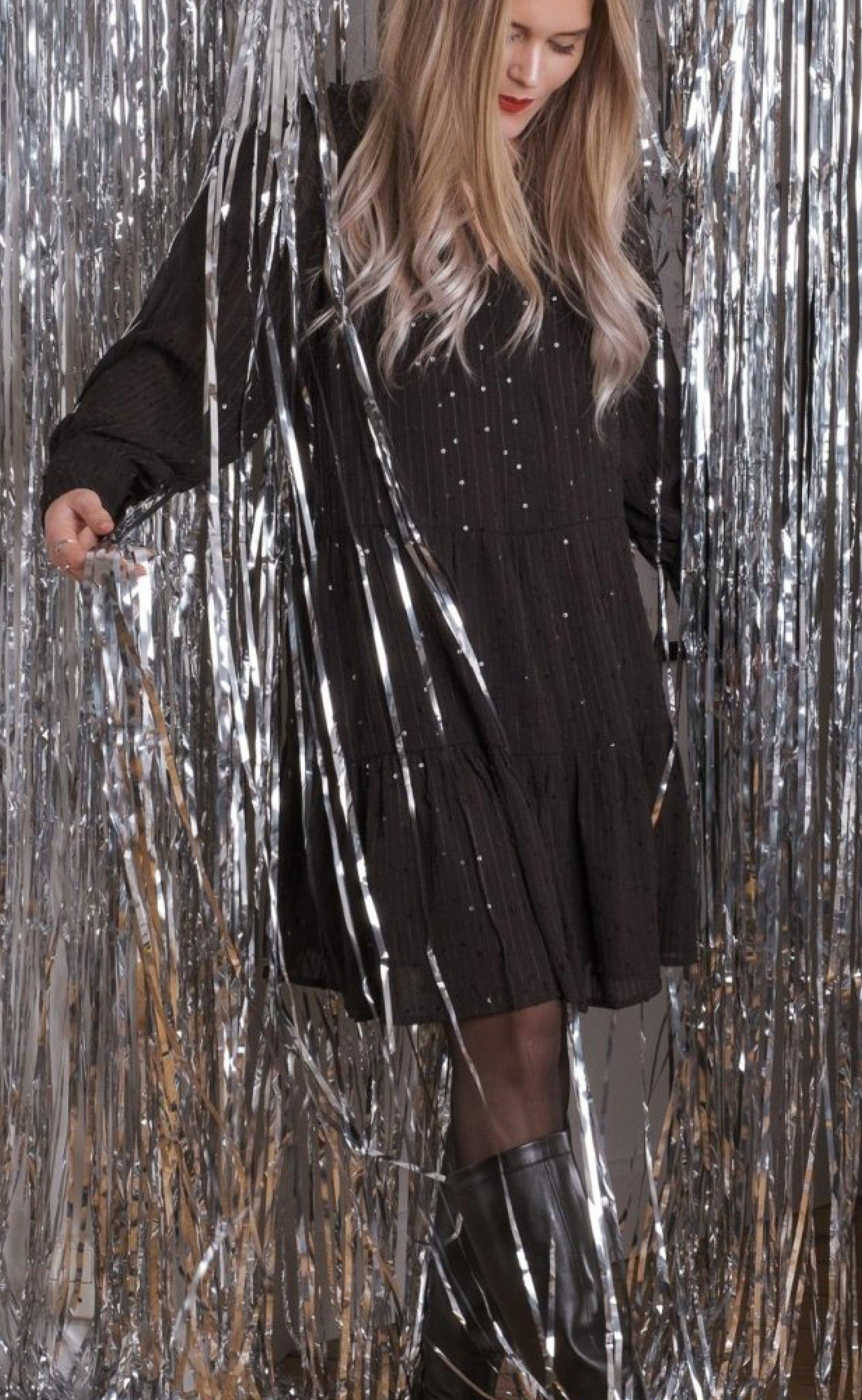 Neo Noir Kjole - Frei Glitter Stripe - black
