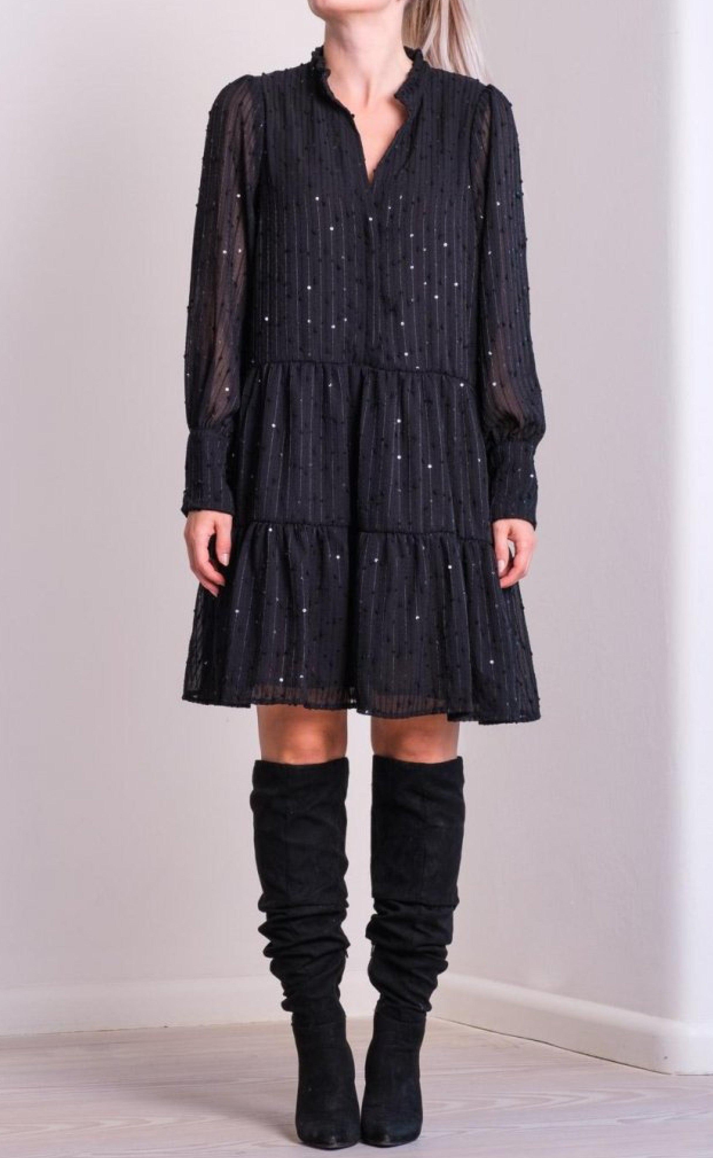 Neo Noir Kjole - Frei Glitter Stripe - black