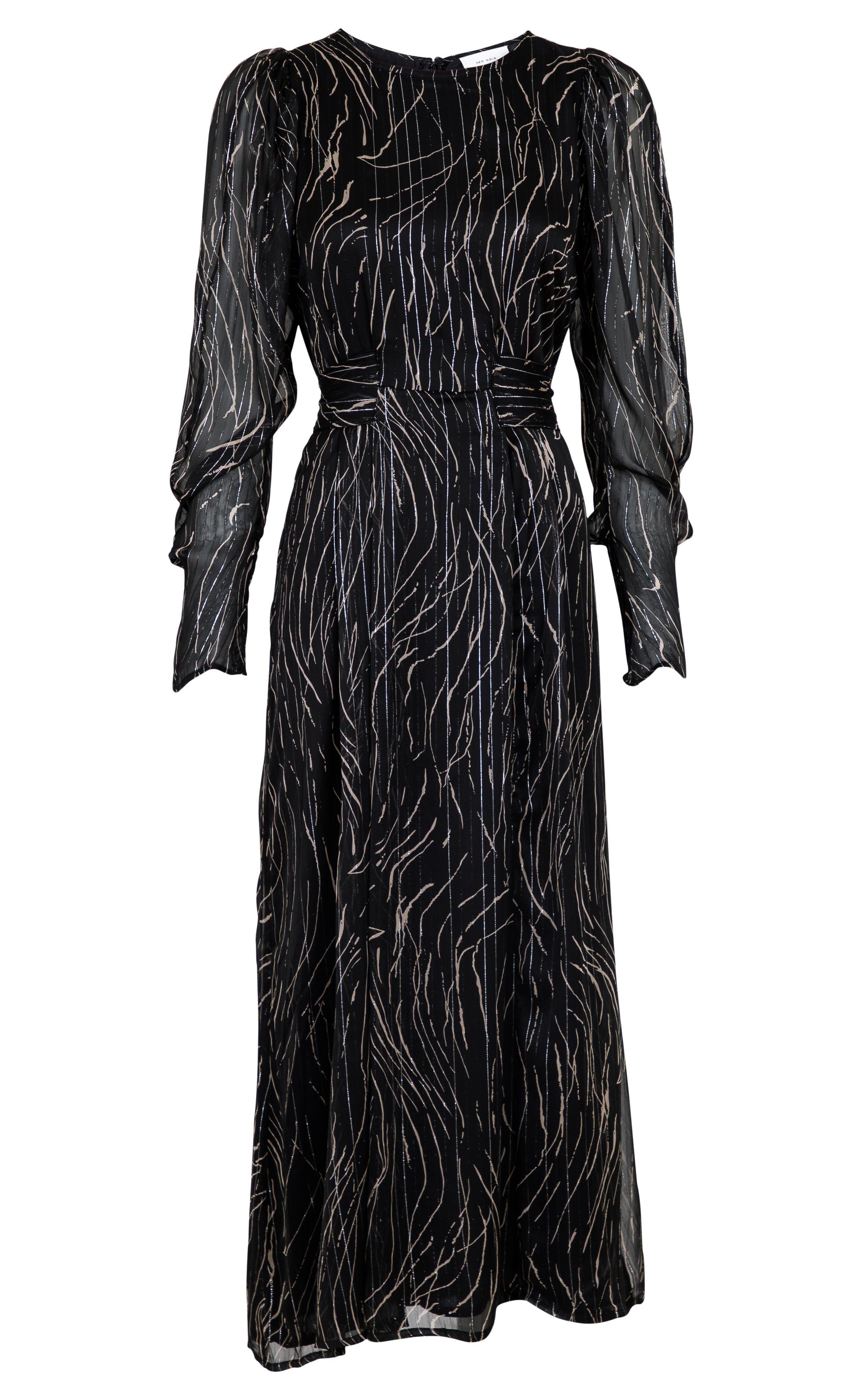 Neo Noir Kjole - Vivian Slim Graphic - Black
