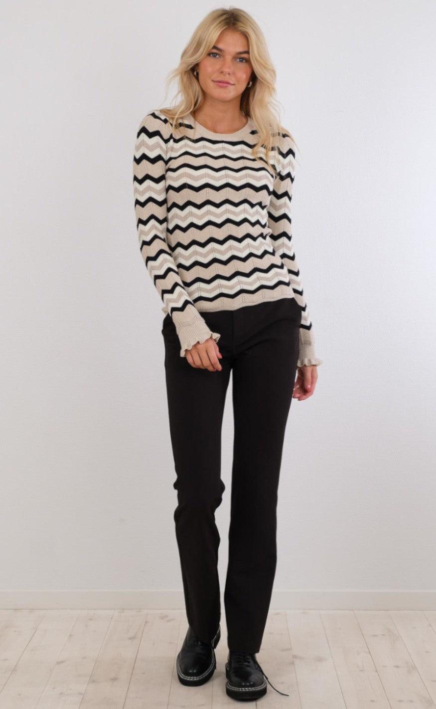 Neo Noir Knit Bluse - Nelle Chevron - Sand