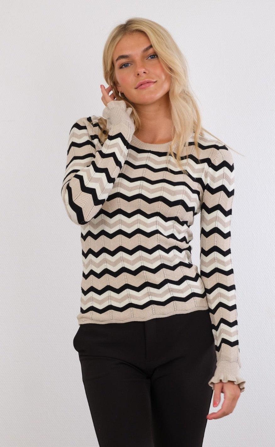 Neo Noir Knit Bluse - Nelle Chevron - Sand