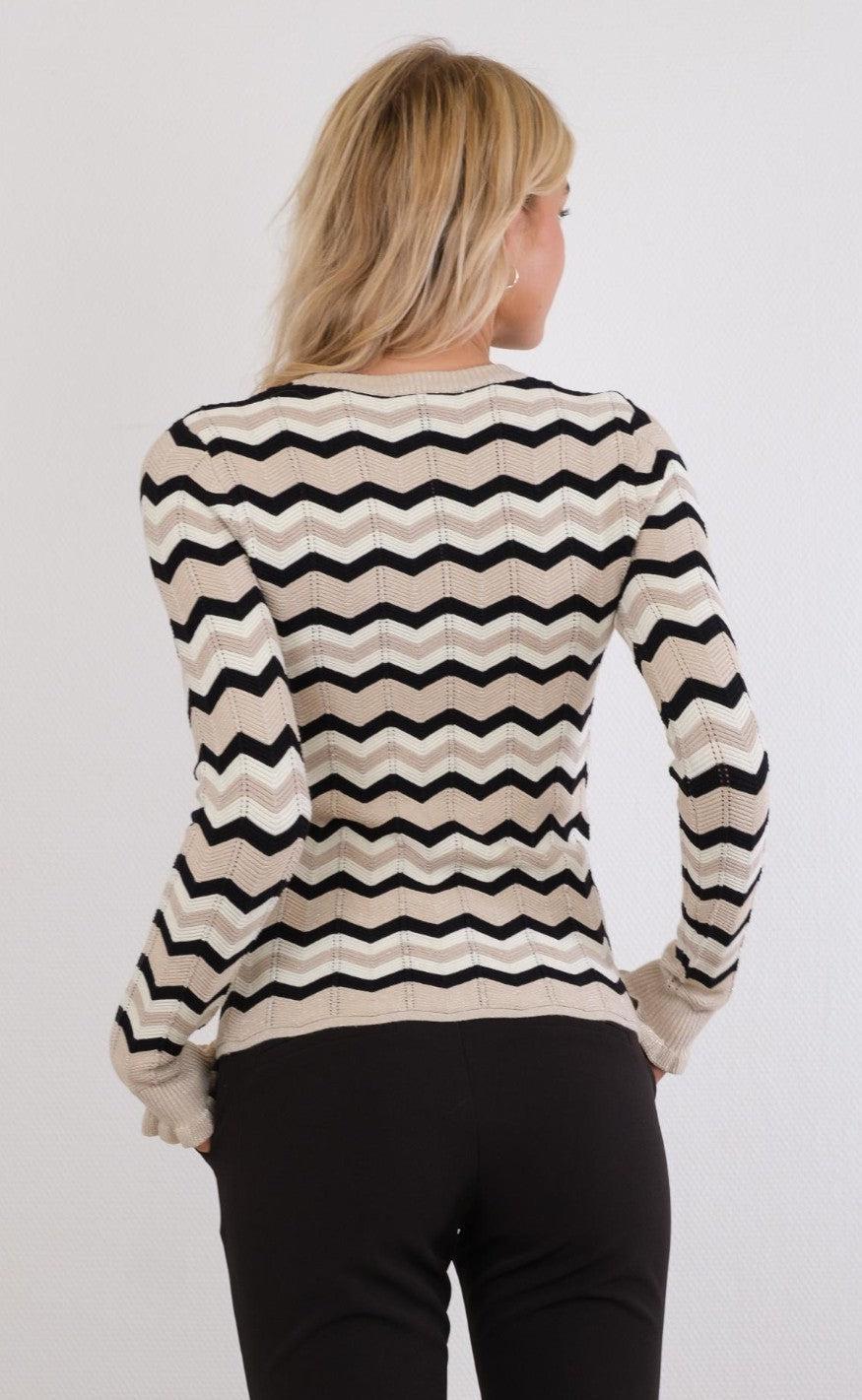 Neo Noir Knit Bluse - Nelle Chevron - Sand