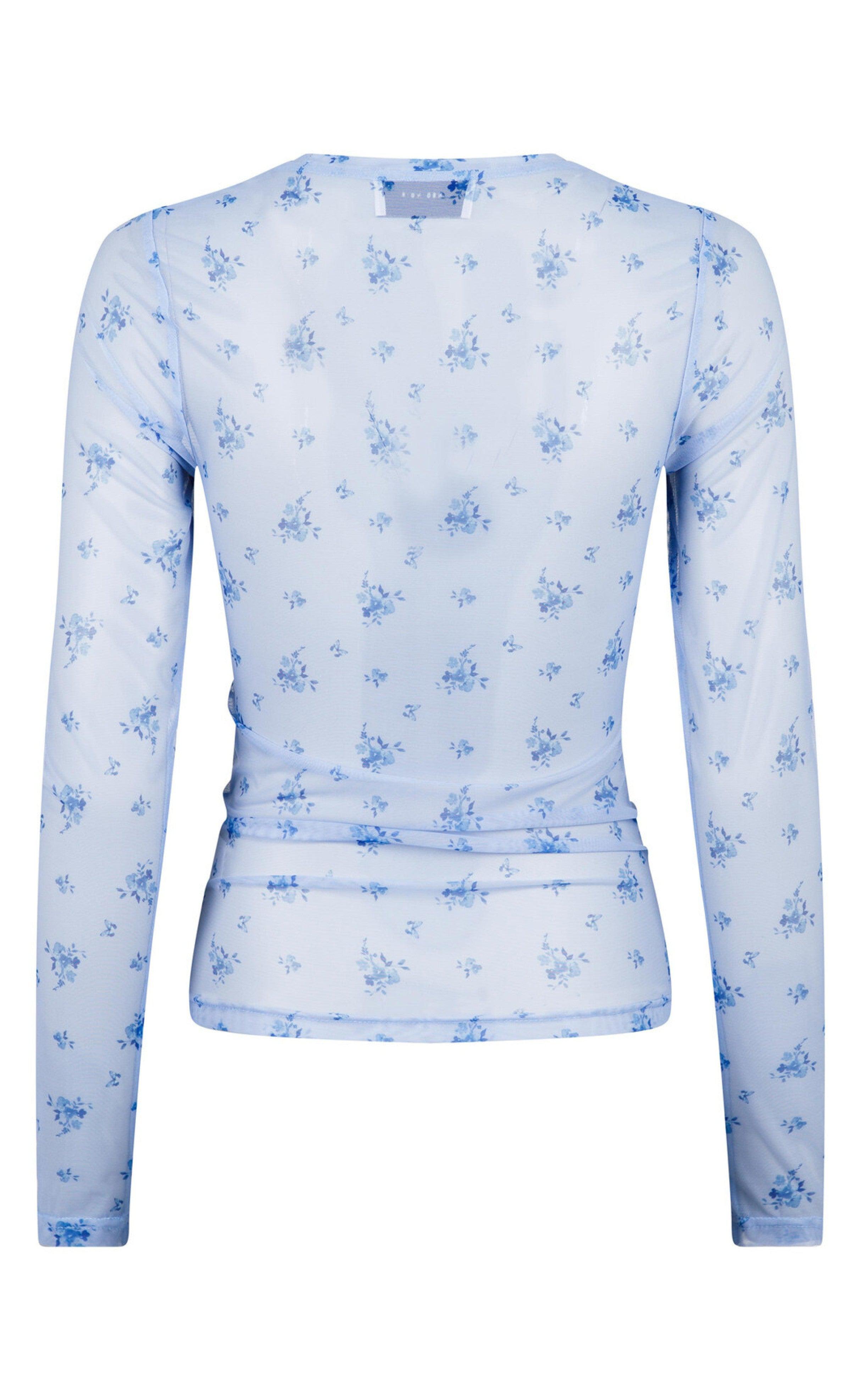 Neo Noir Mesh bluse - Ella Flower - Light Blue