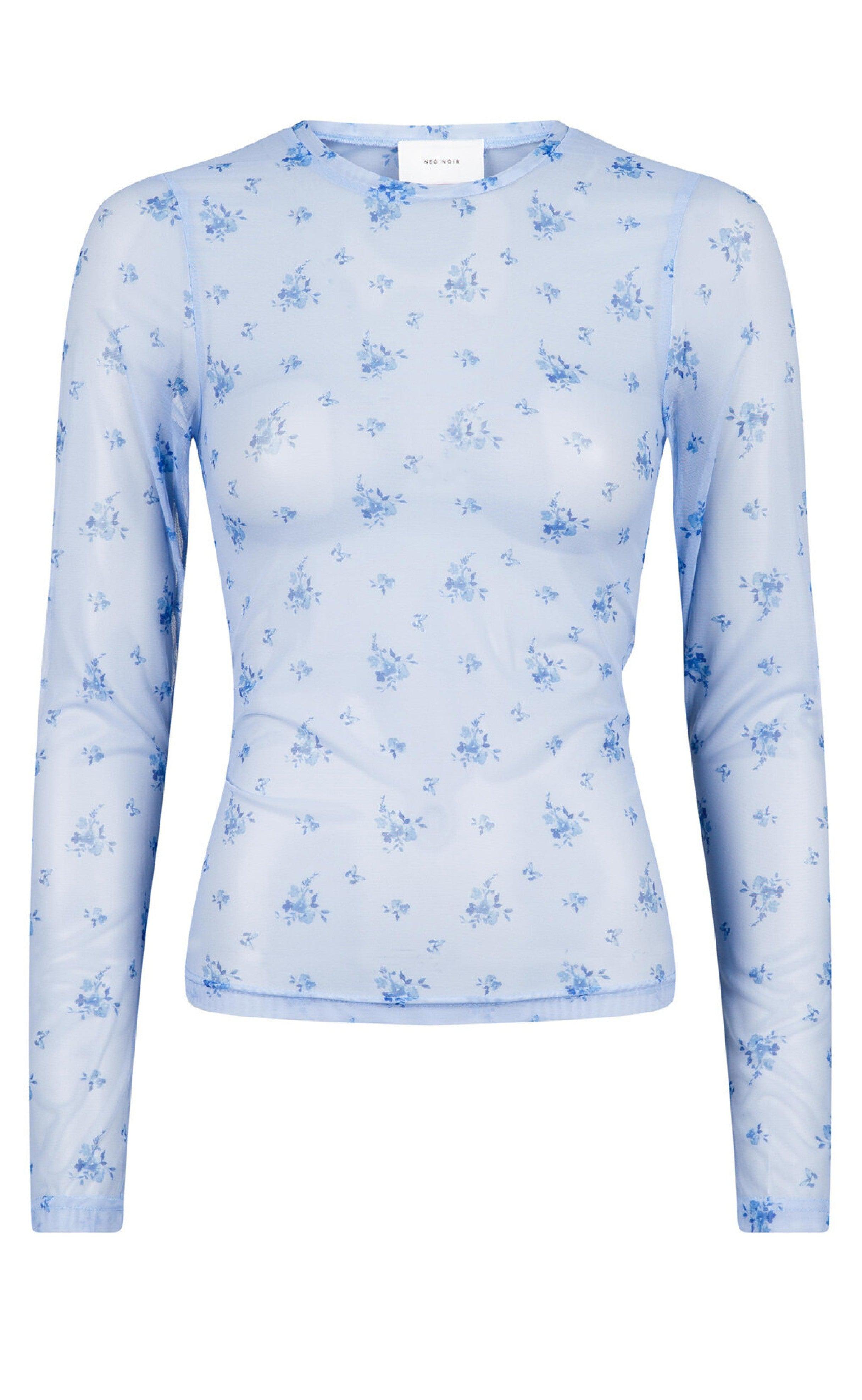 Neo Noir Mesh bluse - Ella Flower - Light Blue