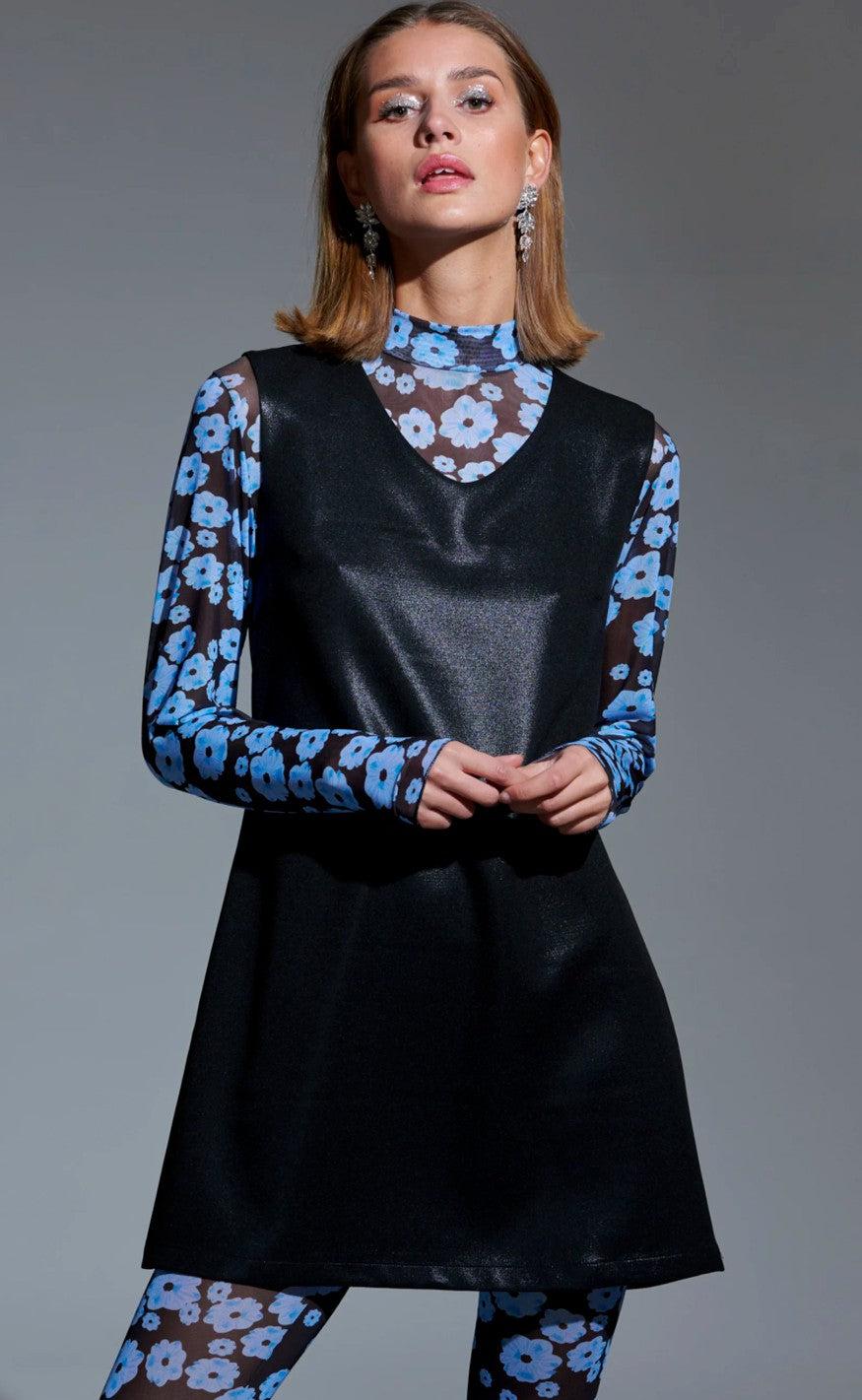 Noella Bluse - Eya Mesh - Black/Blue Flower