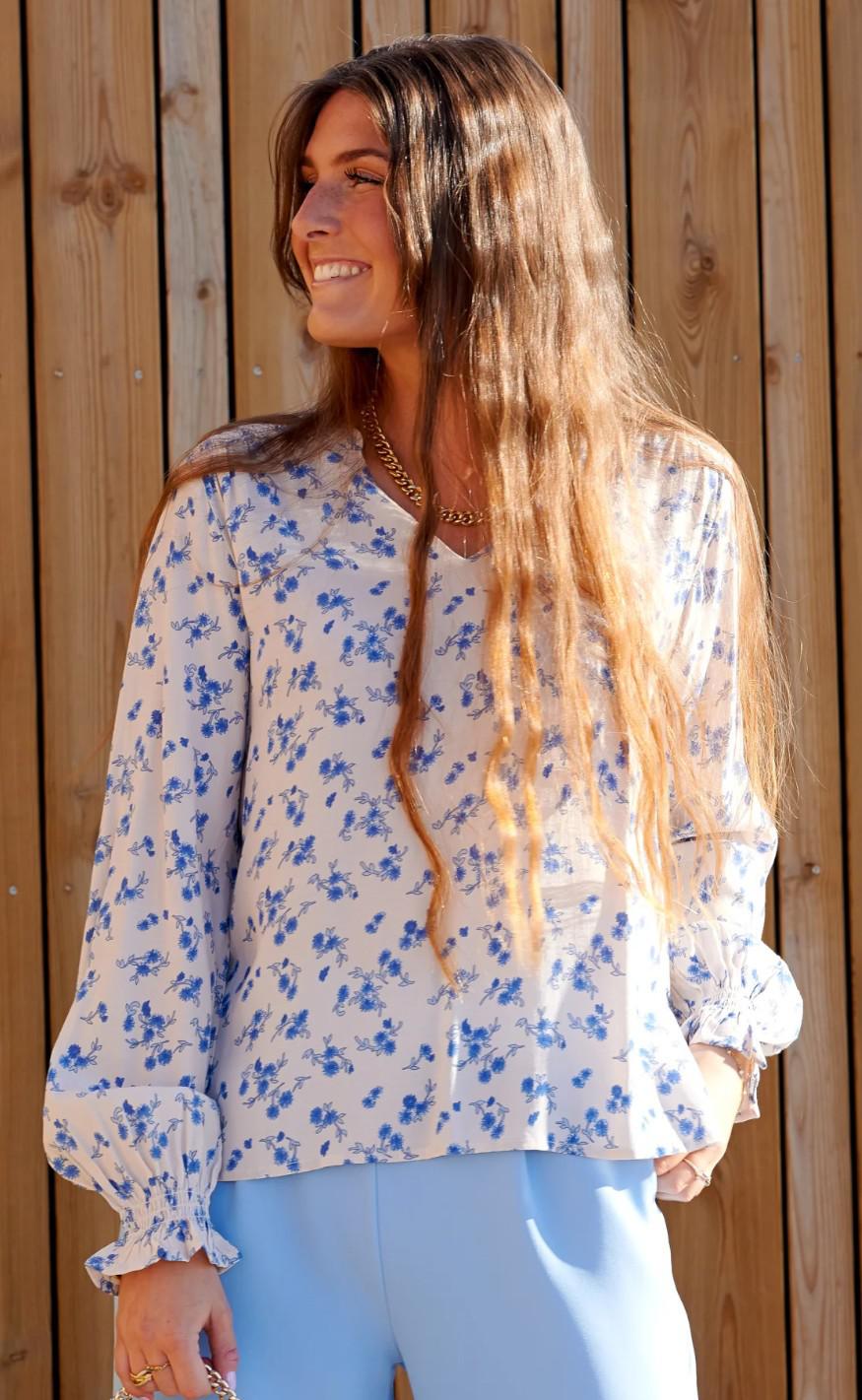 Noella Bluse - Jax - Blue Corn Flower