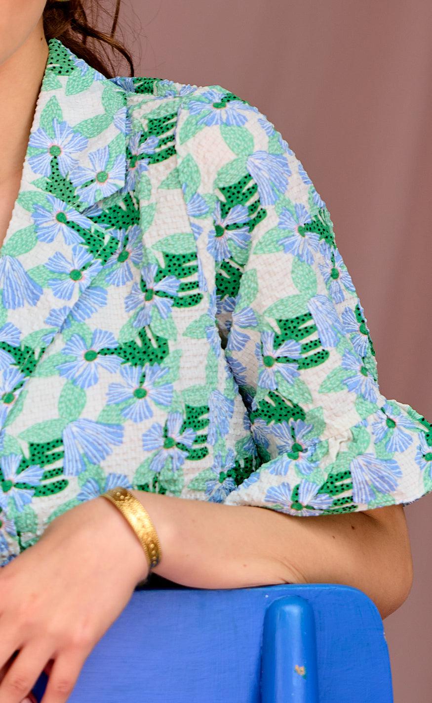 Noella Bluse - Magda - White/Green Flower