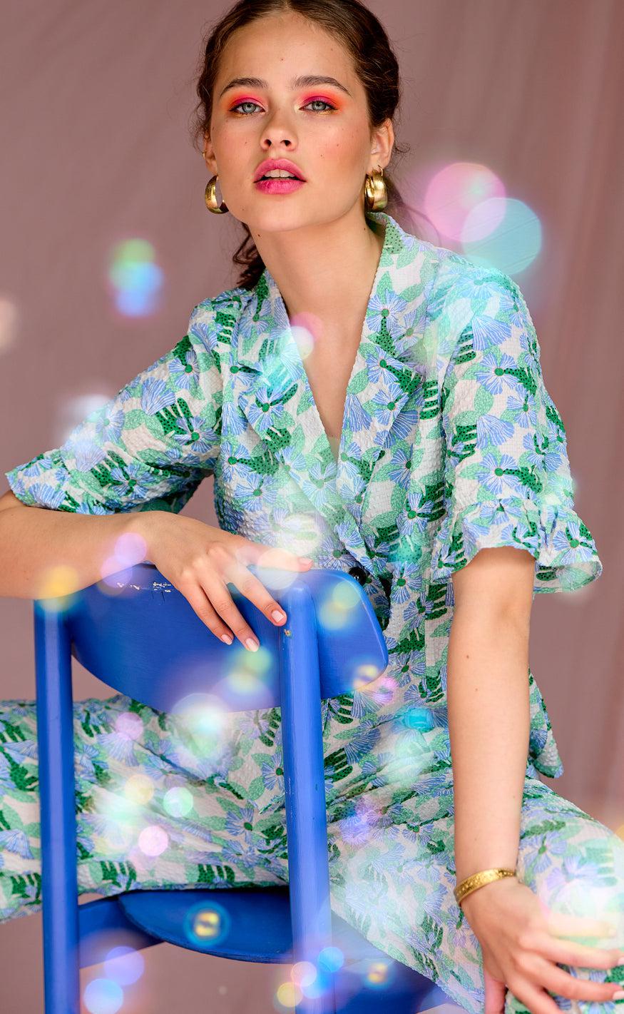 Noella Bluse - Magda - White/Green Flower