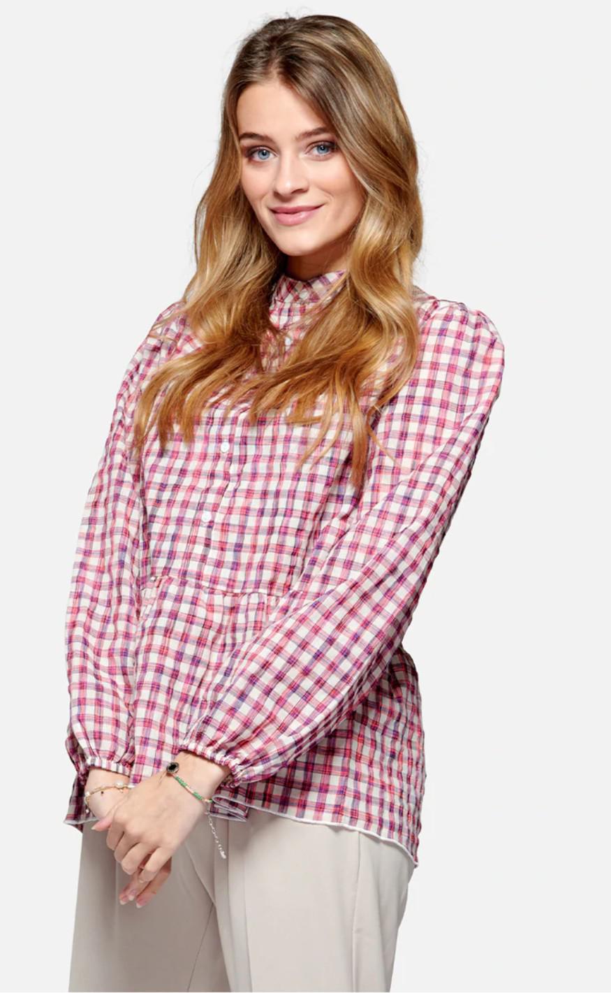 Noella Bluse - Rose - Neon Pink Check
