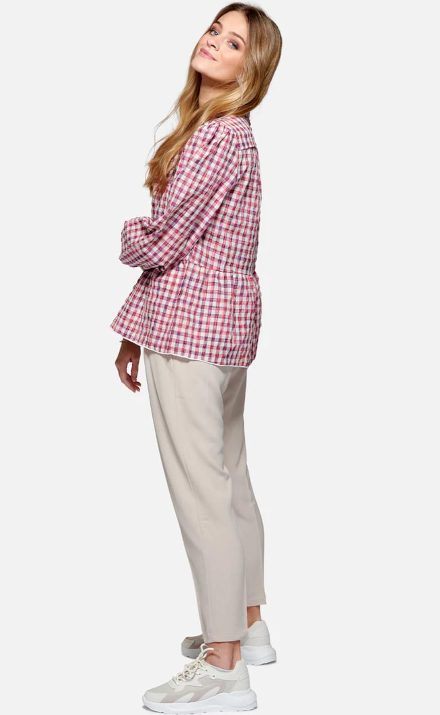 Noella Bluse - Rose - Neon Pink Check