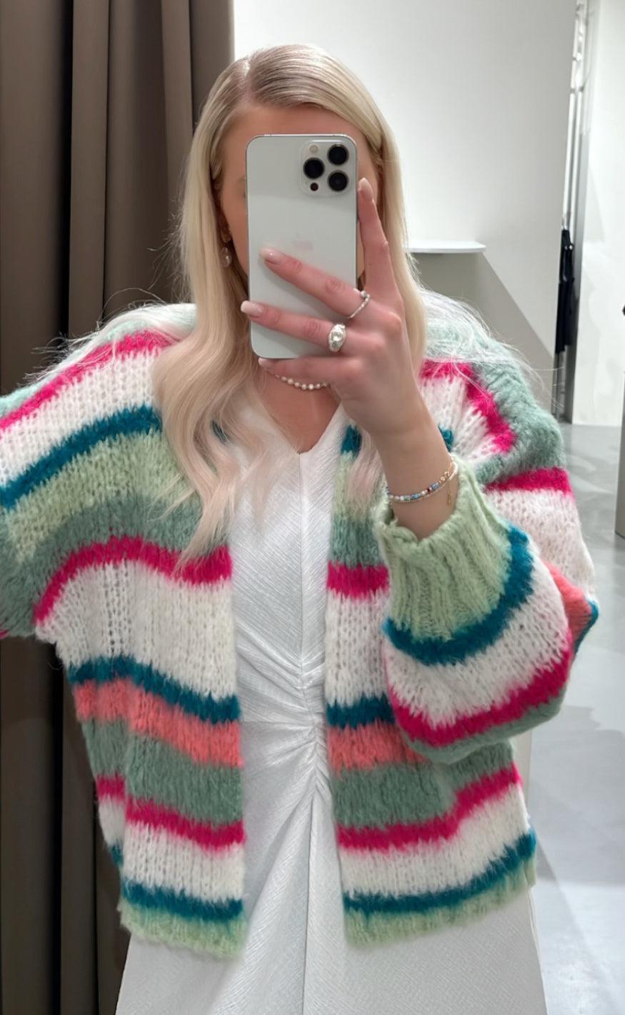 Noella Cardigan - Ella - Green/Pink/White mix