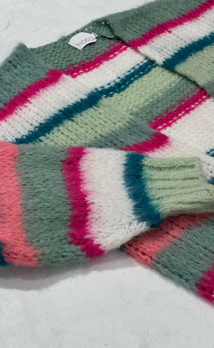 Noella Cardigan - Ella - Green/Pink/White mix