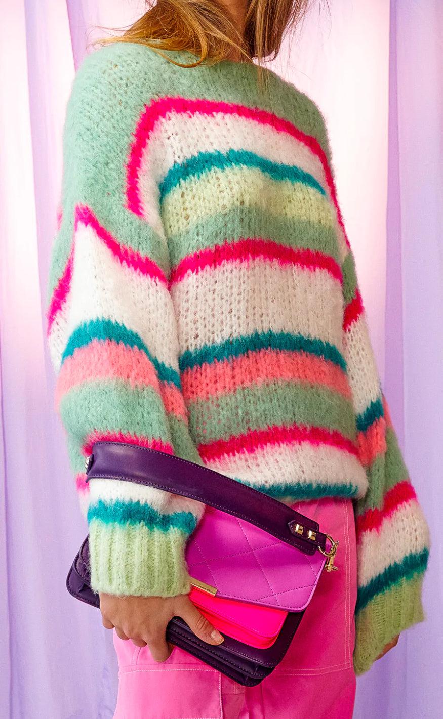 Noella Sweater - Ella - Green/Pink/White mix