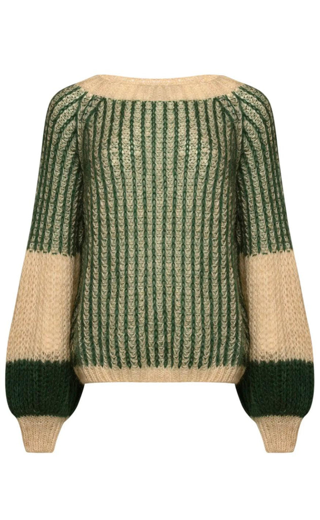 Noella Sweater - Liana - Beige/Bottle Green