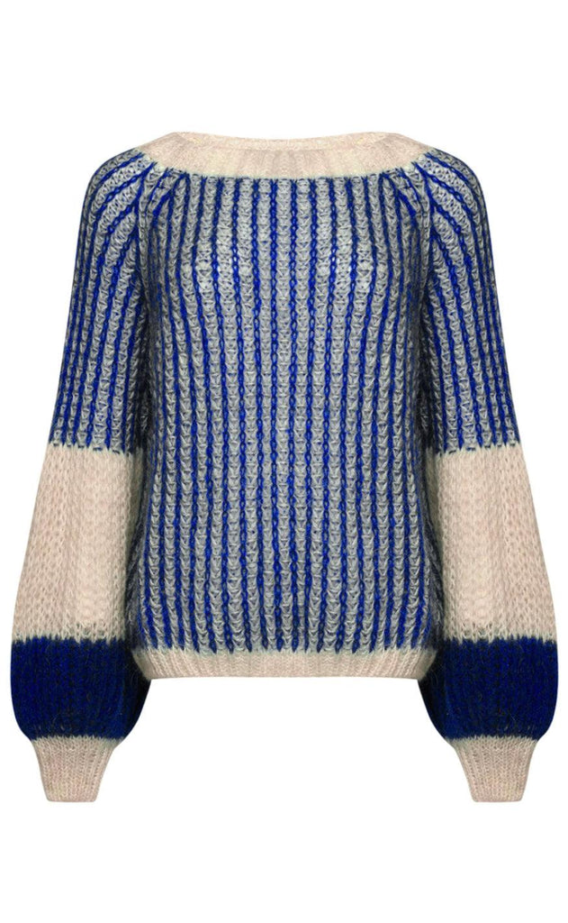 Noella Sweater - Liana - Cream/Cobalt Blue