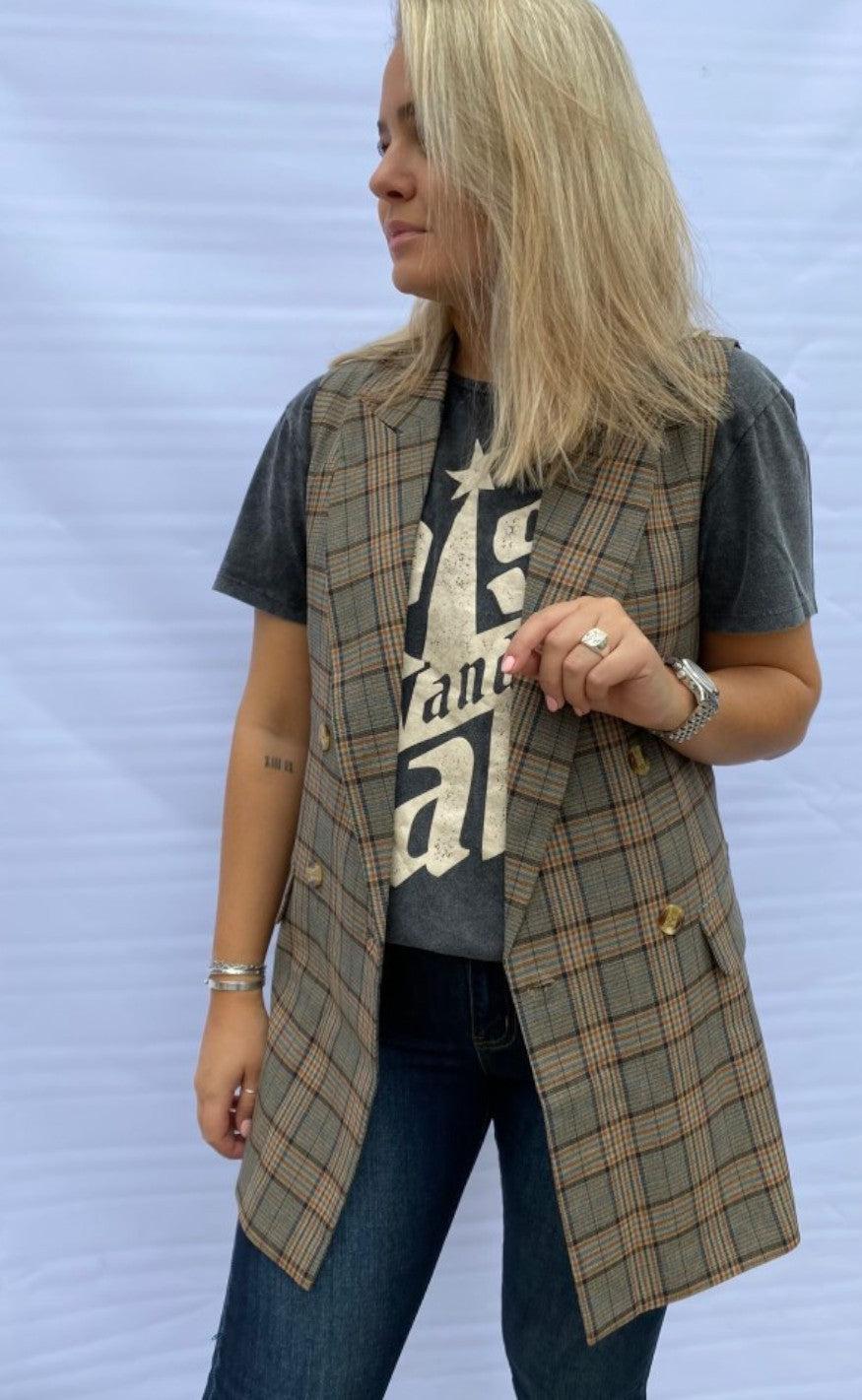 Noella Vest - Forte - Brown Checks