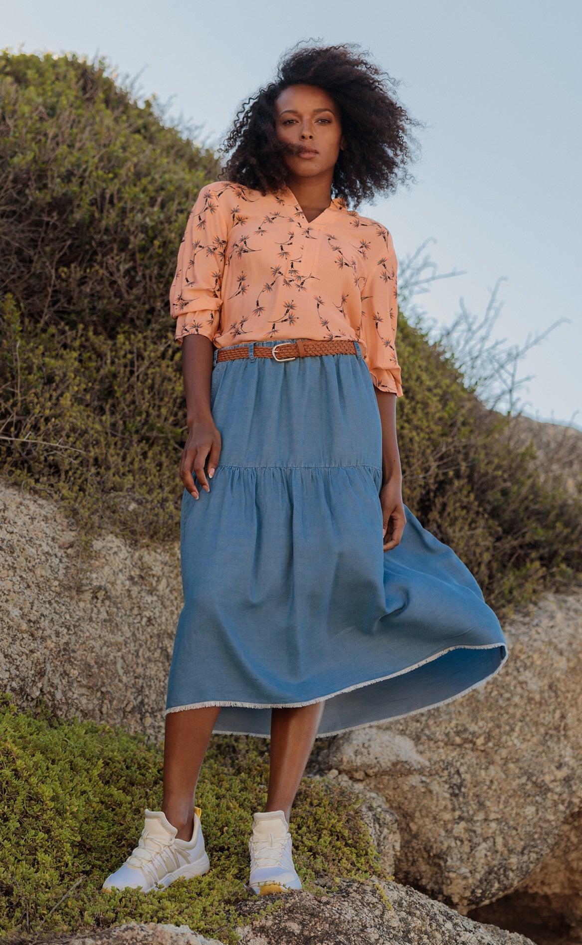 ONE TWO LUXZUZ KAMMA SKIRT FADED DENIM