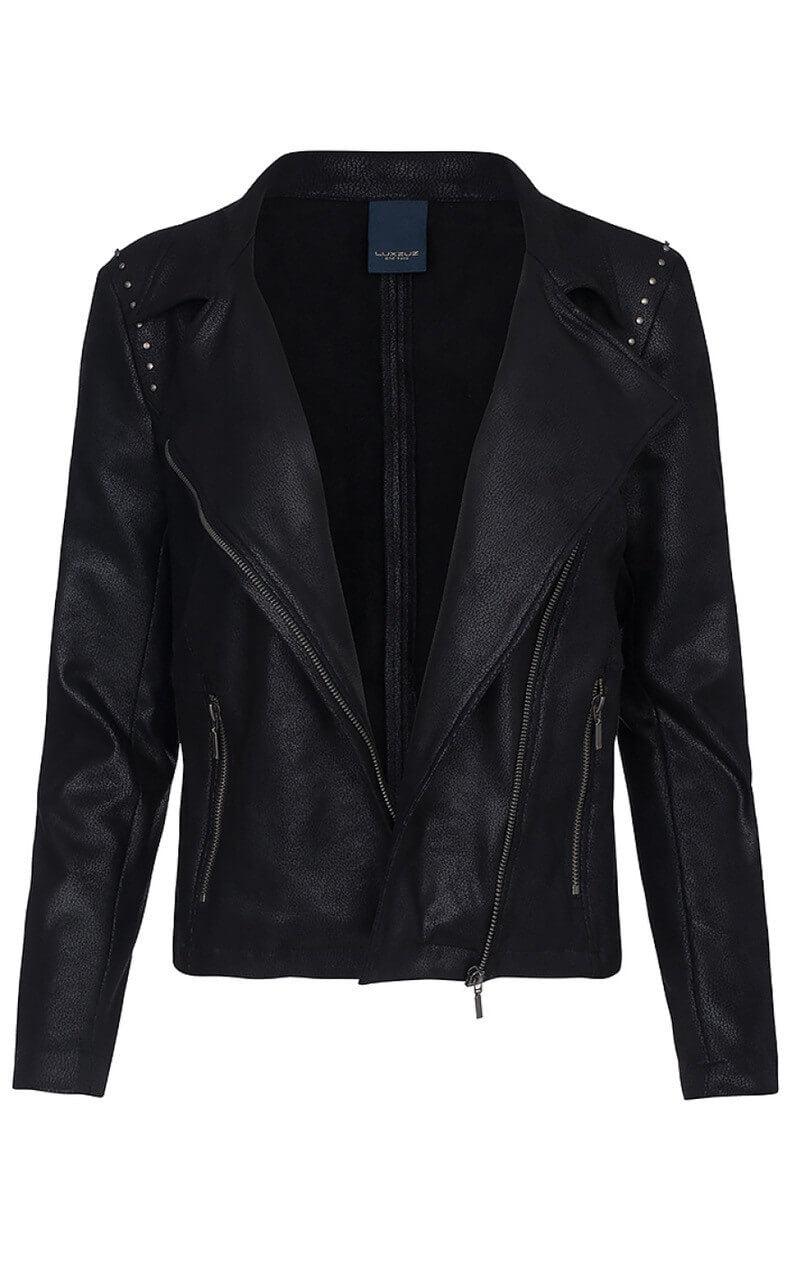 ONE TWO LUXZUZ MAJKA COATED SUEDE JACKET BLACK