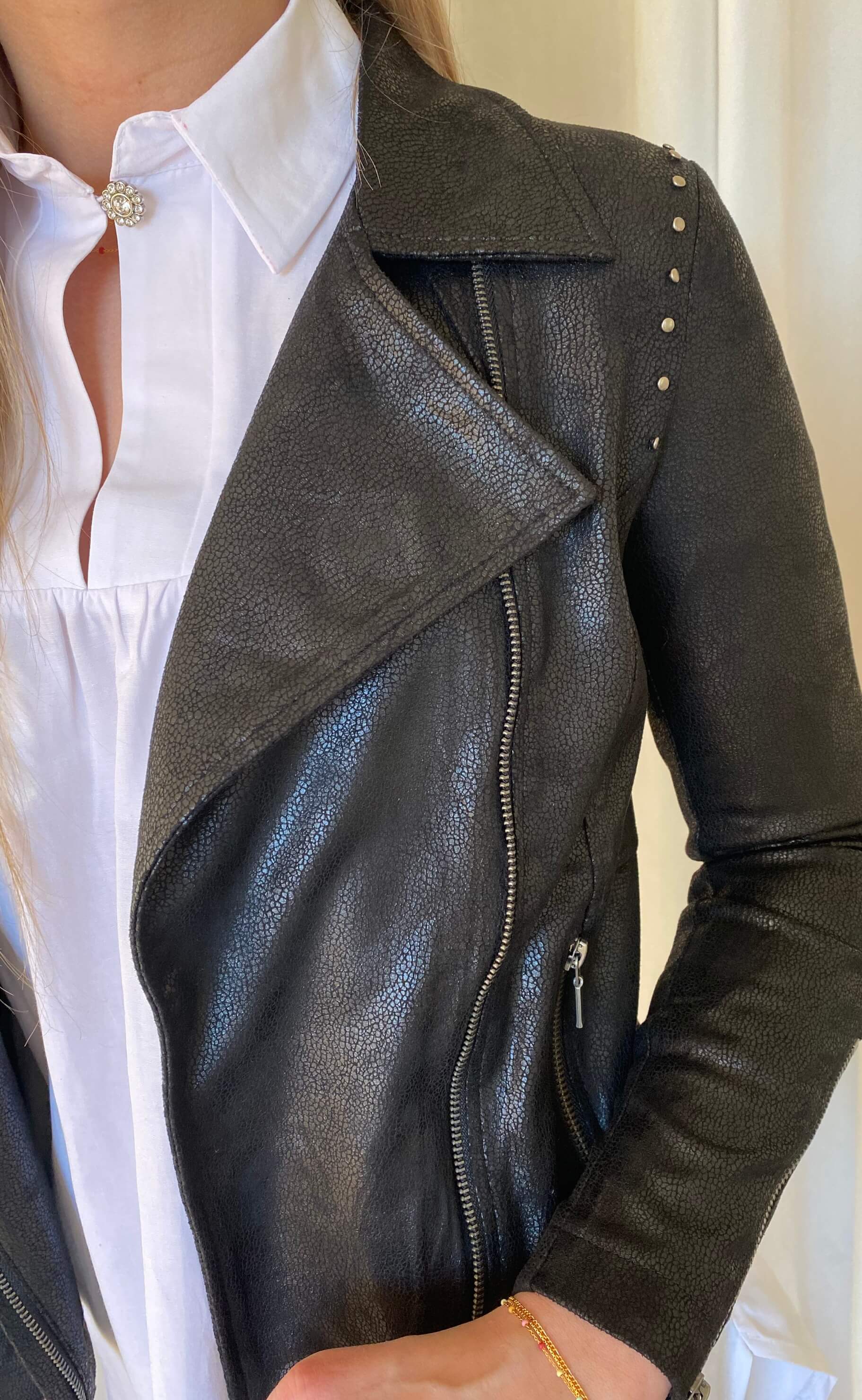 ONE TWO LUXZUZ MAJKA COATED SUEDE JACKET BLACK