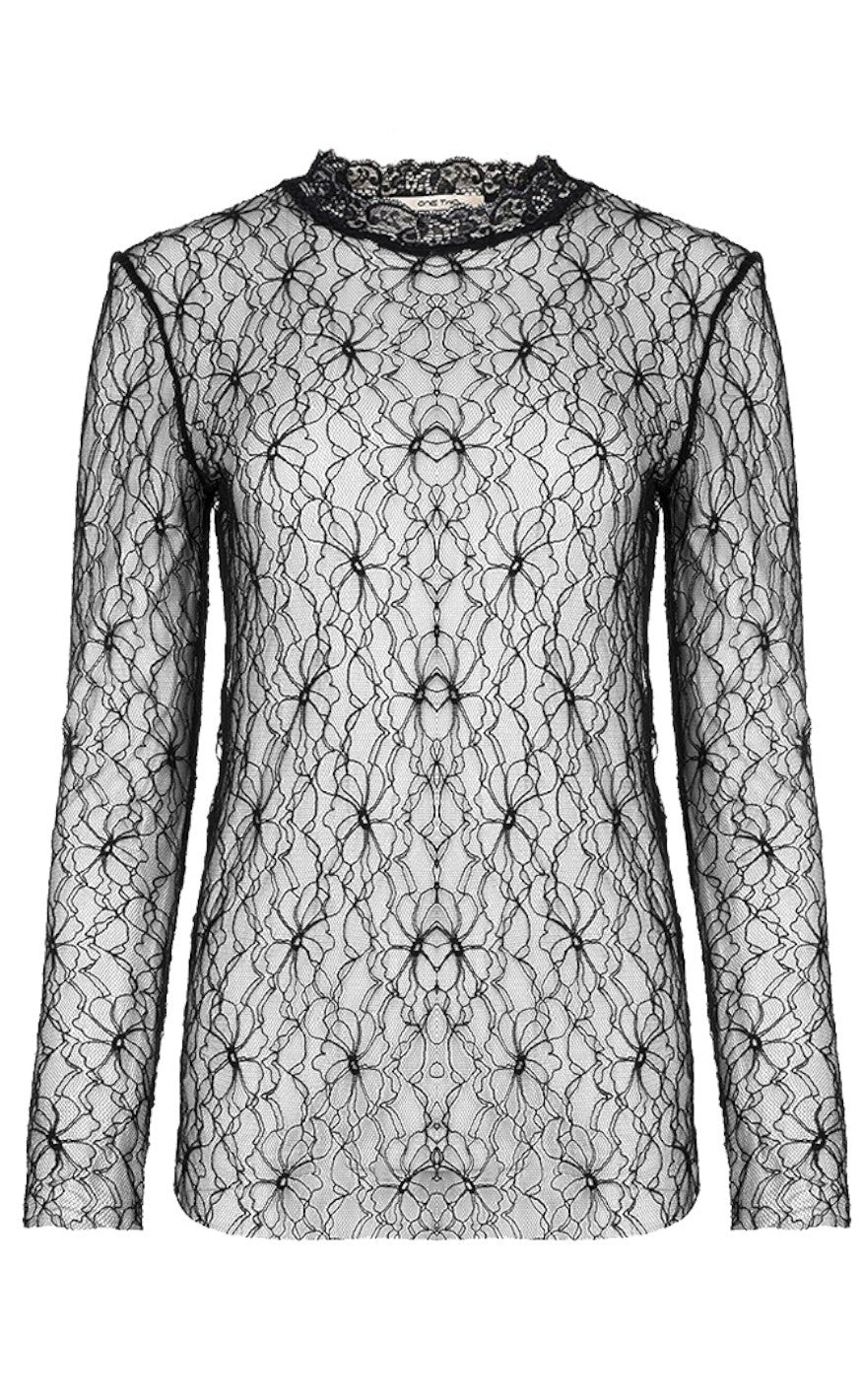 One Two Luxzuz Bluse - Laze Mesh - black