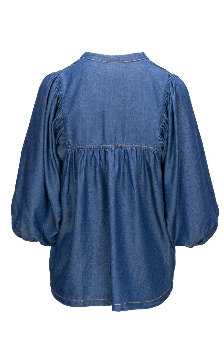 One Two Luxzuz Bluse - Melanina - Faded Denim