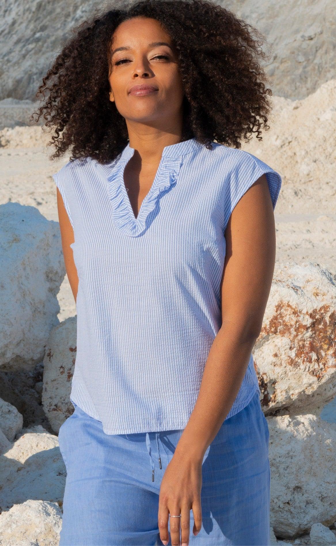 One Two Luxzuz Top - Ottilie - Chambray Blue