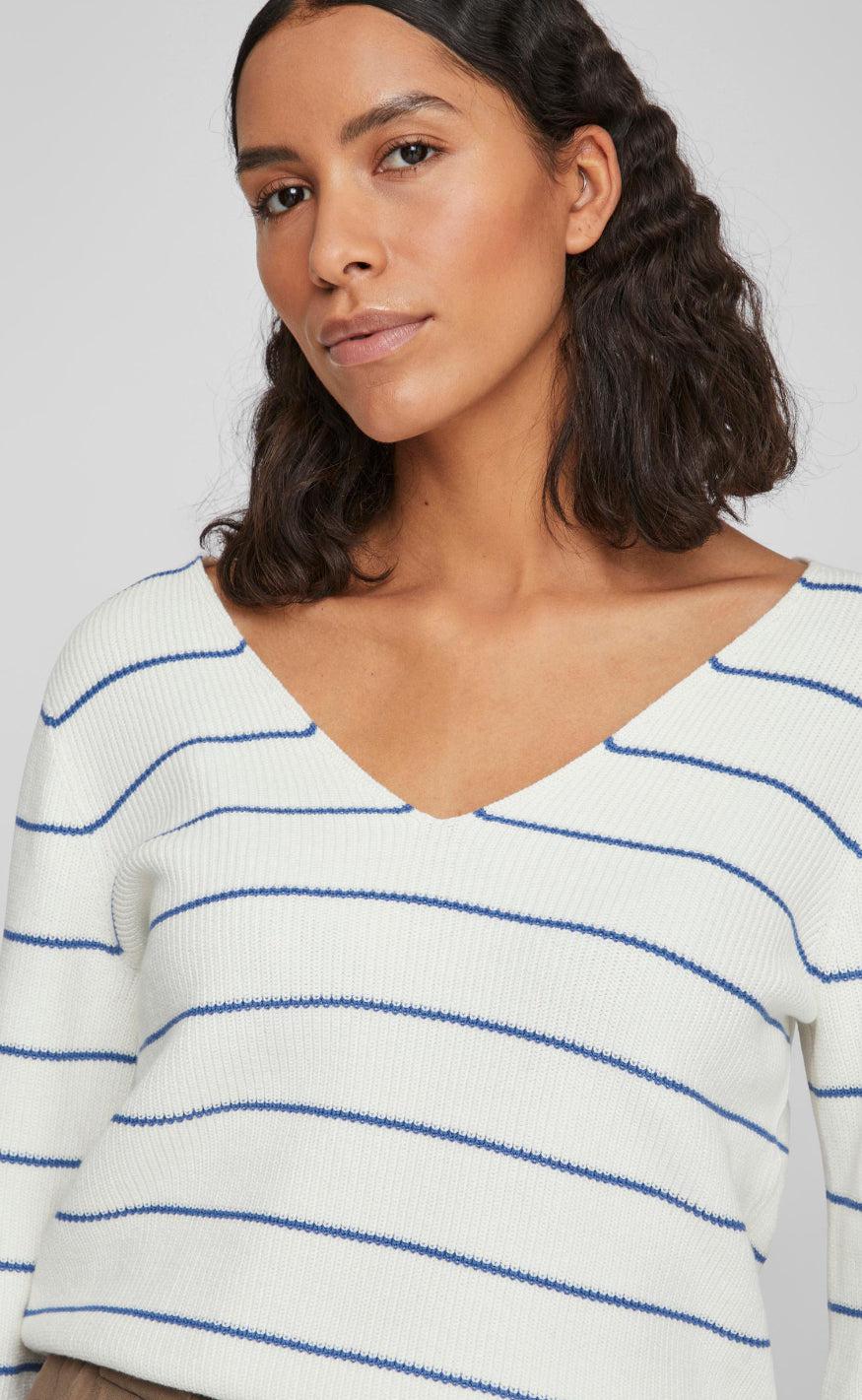 VILA Bluse - Chao - White Alyssum/Federal Blue