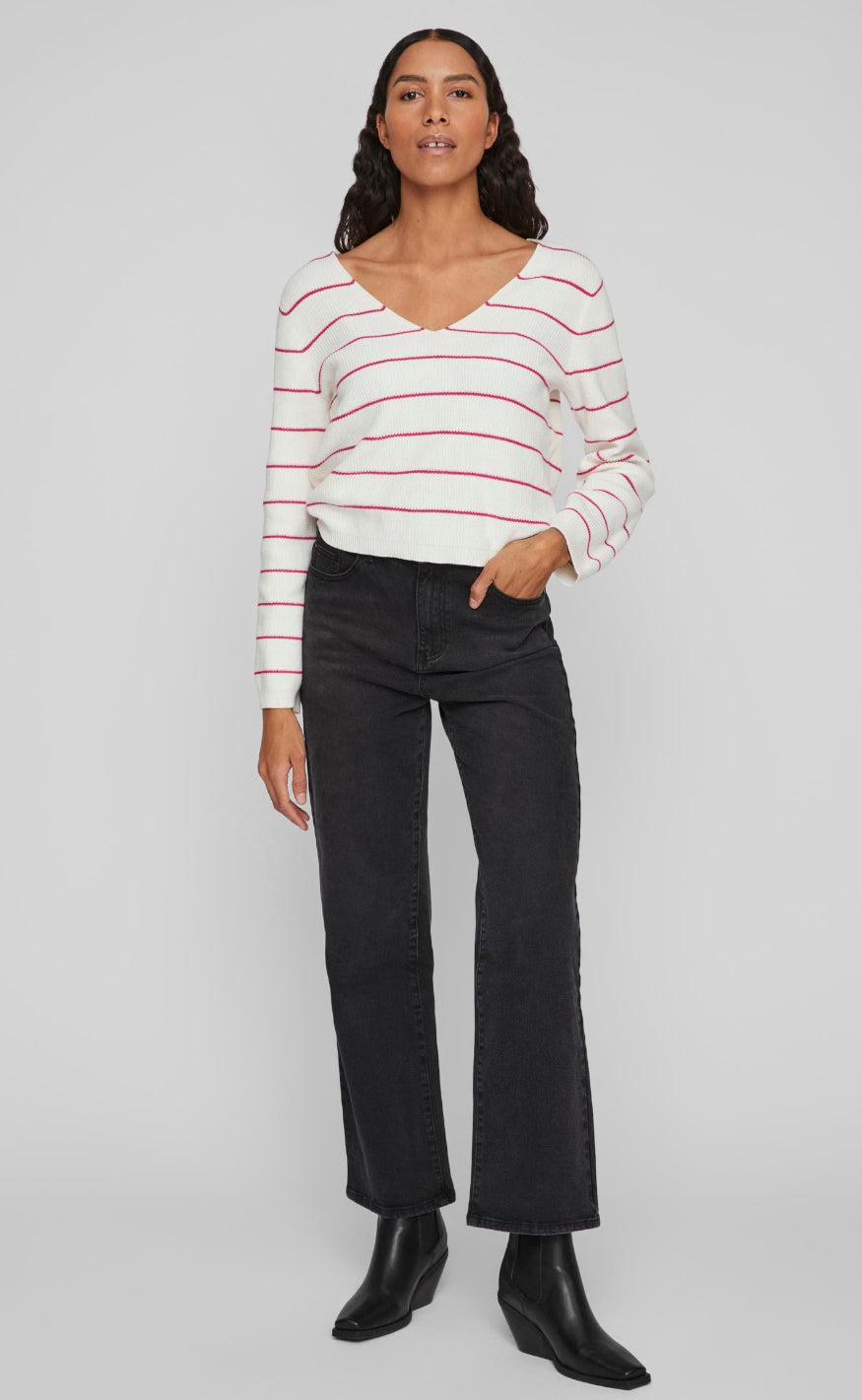 VILA Bluse - Chao -White Alyssum/Pink Yarro
