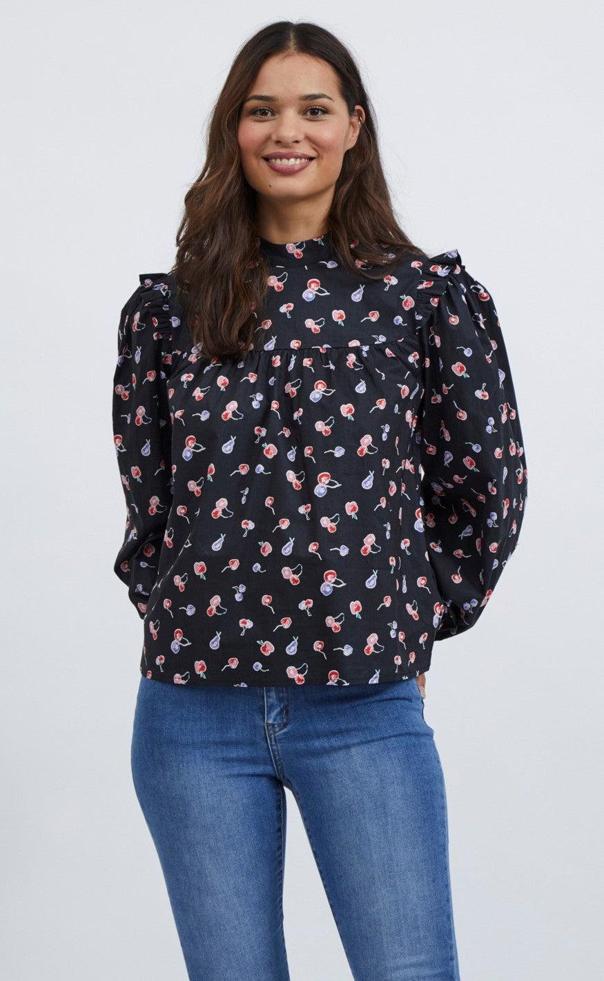 VILA Bluse - Cherry - Navy