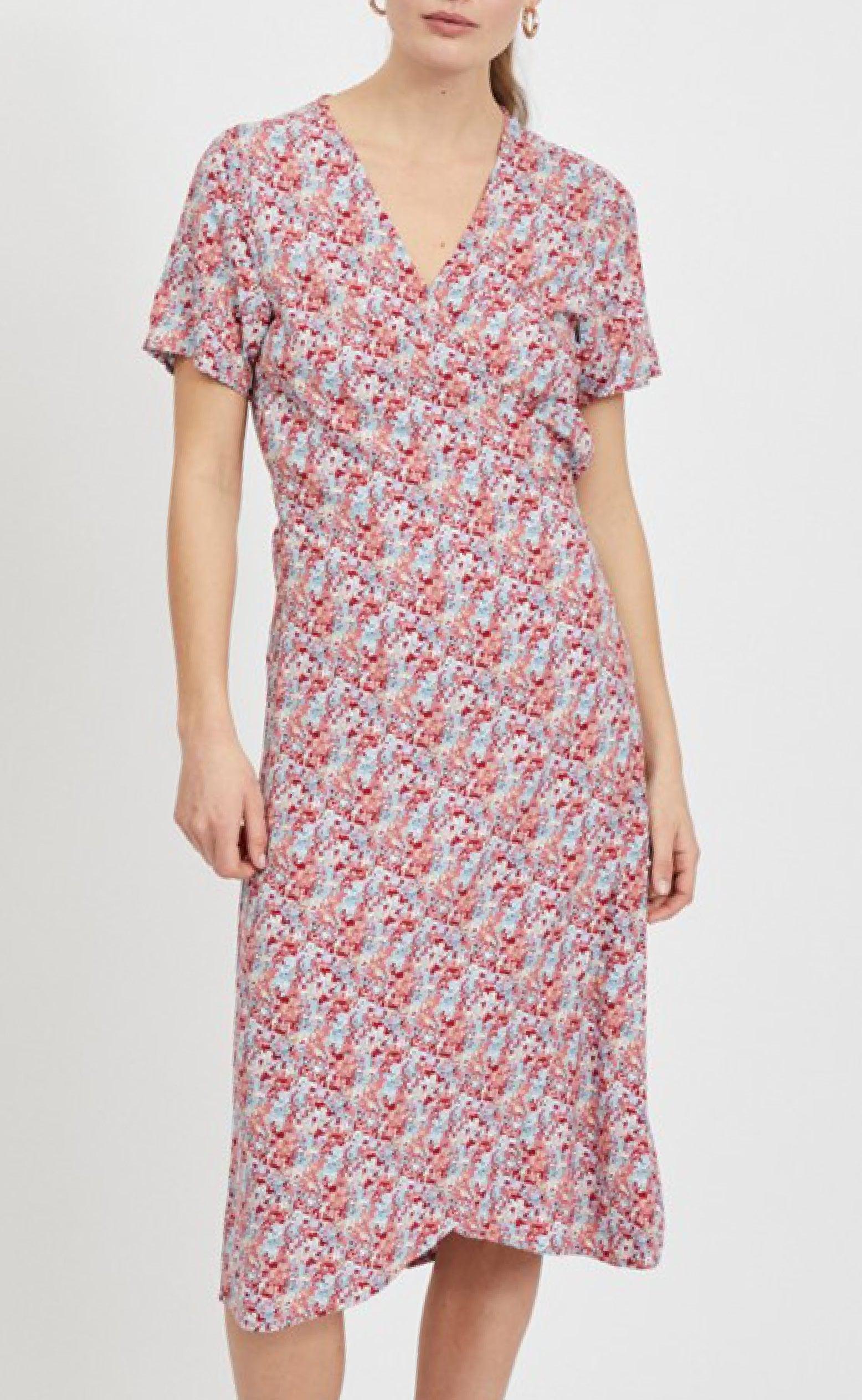 VILA Kjole - Dinti Wrap - Cloud Dancer/ Red Flower