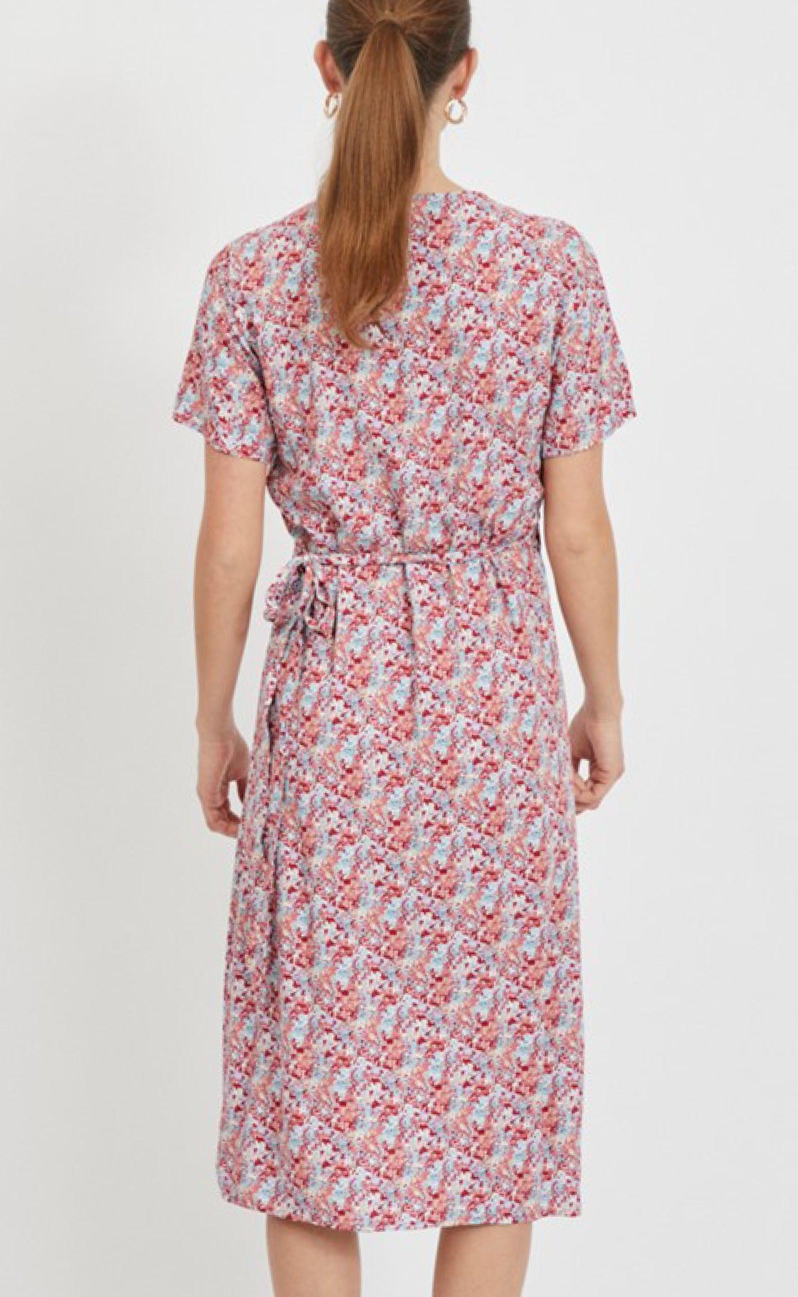 VILA Kjole - Dinti Wrap - Cloud Dancer/ Red Flower