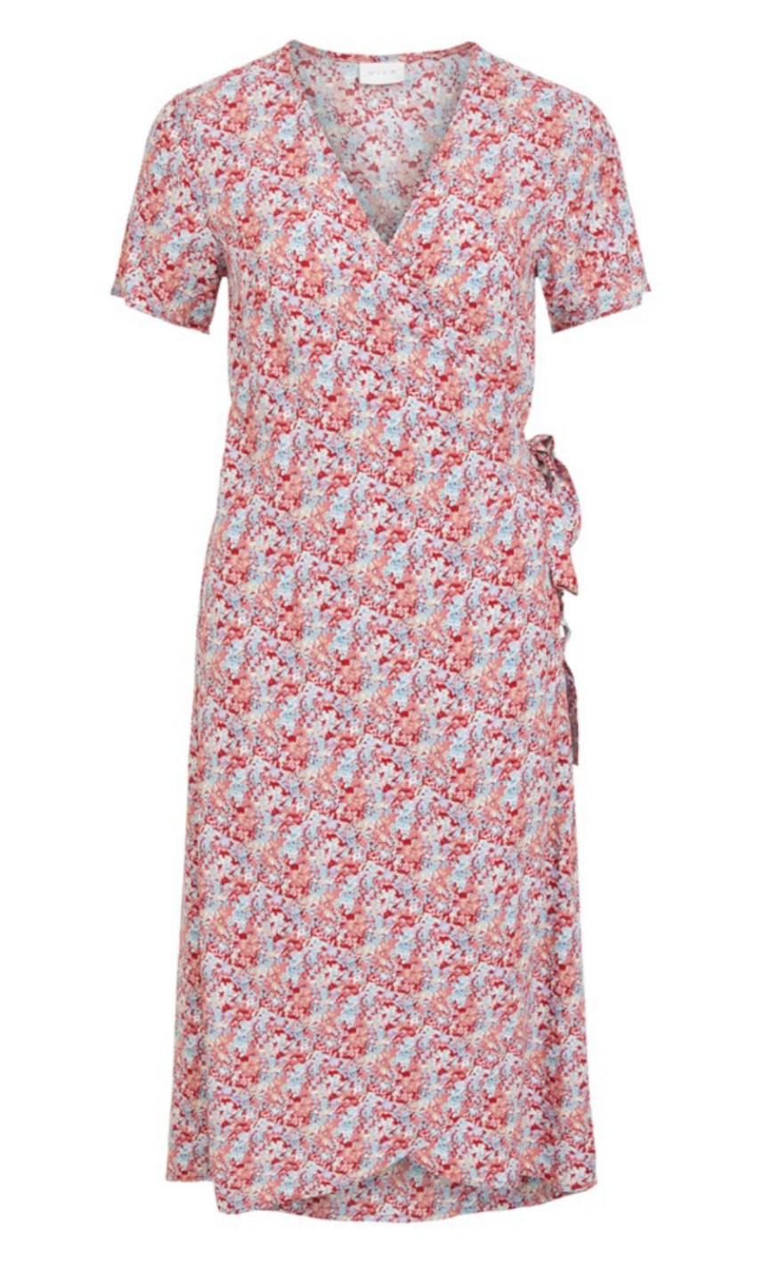 VILA Kjole - Dinti Wrap - Cloud Dancer/ Red Flower