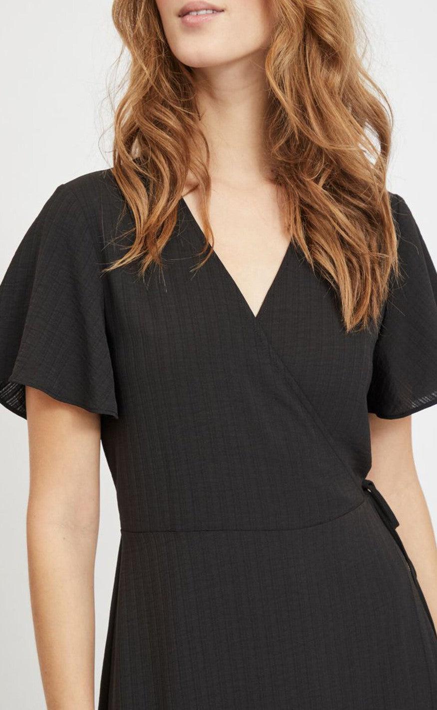 VILA Kjole - Lovie Wrap Midi - Black