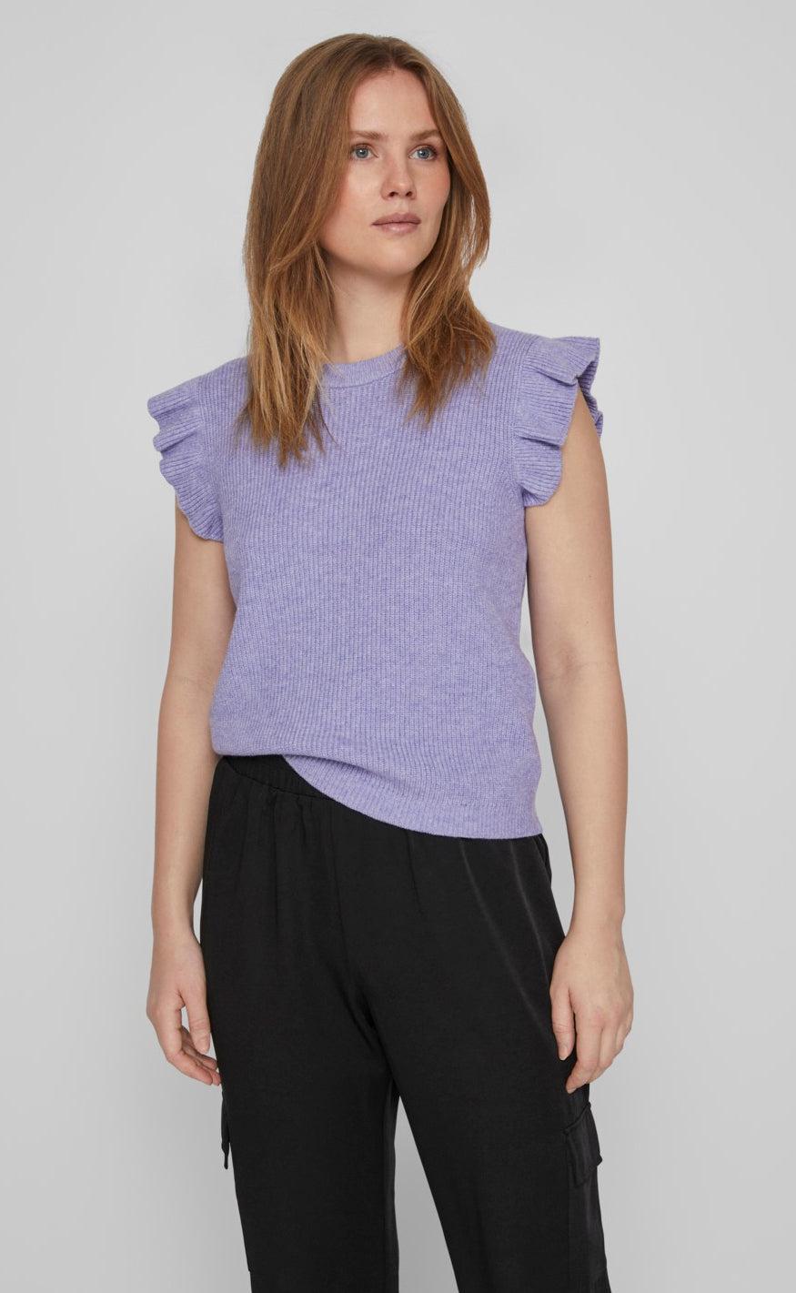 VILA Strikvest - Ril Flounce - Lavender